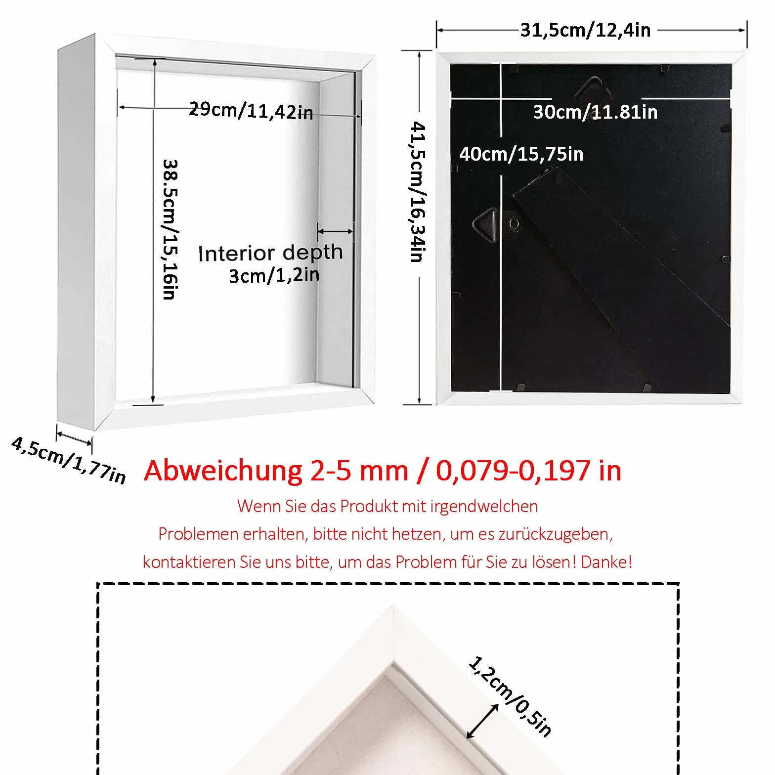 Marco de Fotos 3D 30x40 cm Shadow Box con Placa Acrílica Transparente, Blanco