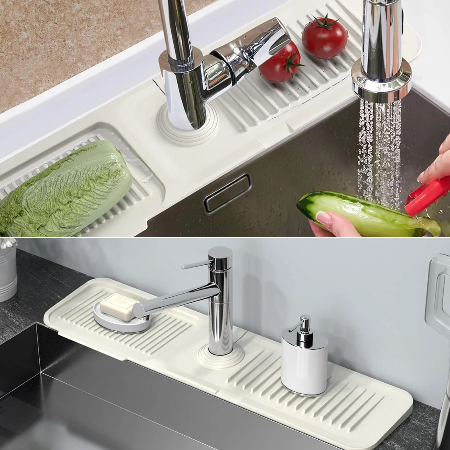 2 Piezas Escurridor Fregadero Accesorios Cocina Alfombrilla Silicona Fregadero Bandeja de Goteo Almohadilla de Secado de Agua para Drenaje Grifo Cocina Encimeras Baño (39,5x11,7cm)