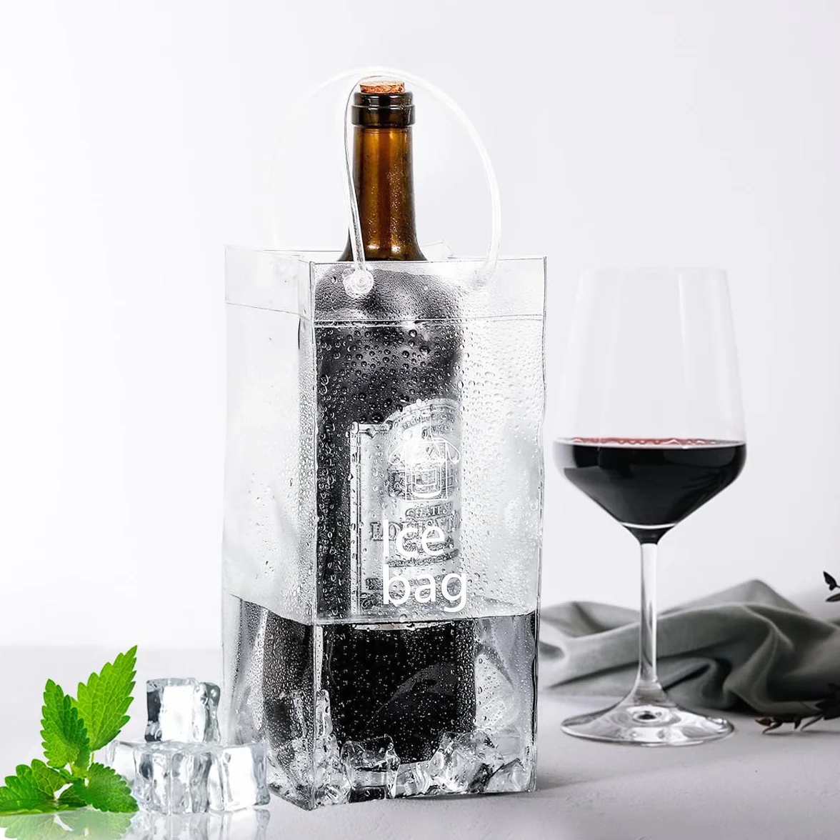 Bolsas Para Hielo PVC 2 Piezas Ice Bag Plegable Transparente para Vino Cerveza Bebidas