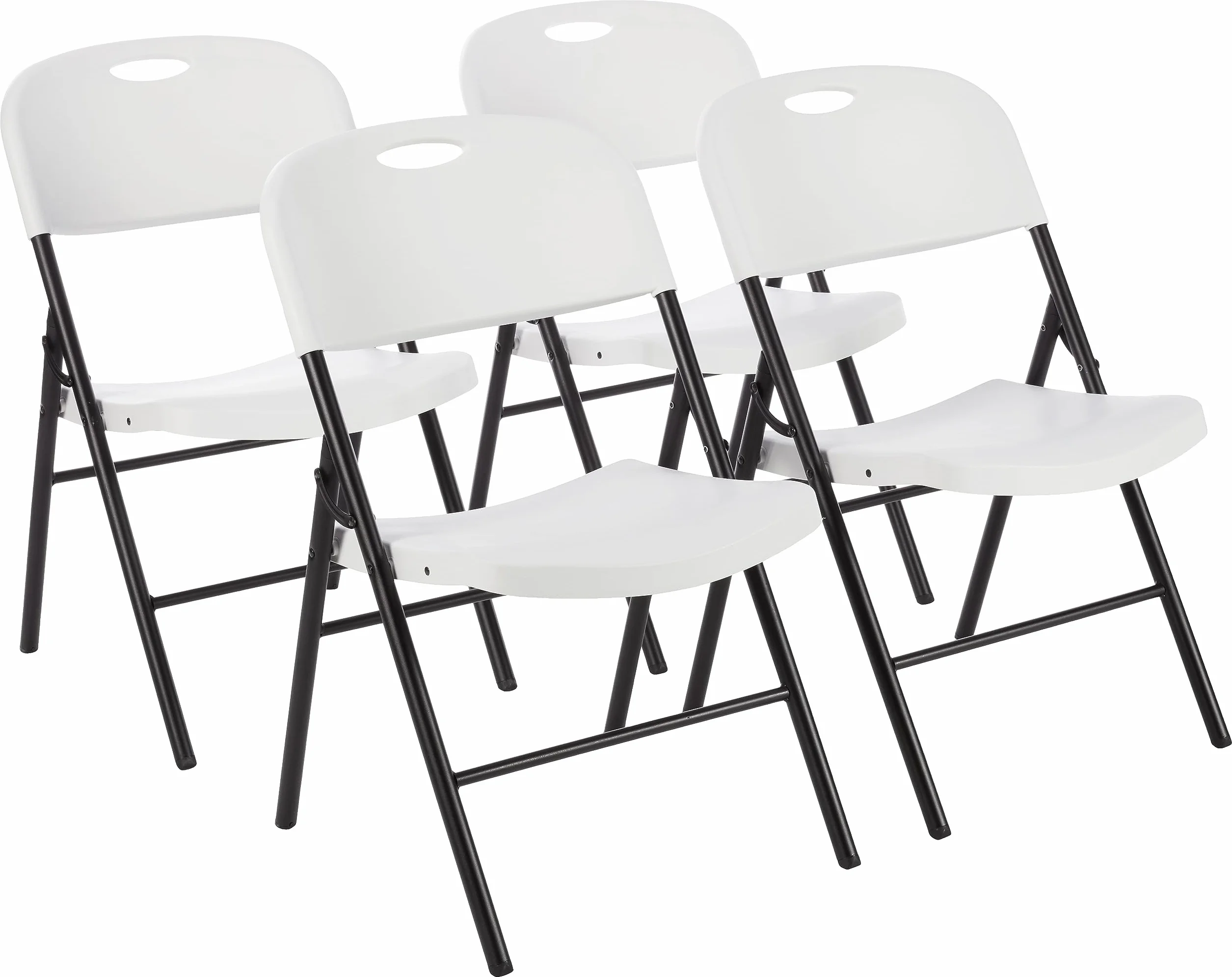 Amazon Basics Juego de 4 sillas plegables de plástico y metal, sillas de camping, sillas de cocina, para interiores y exteriores, color blanco, hasta 158 kg
