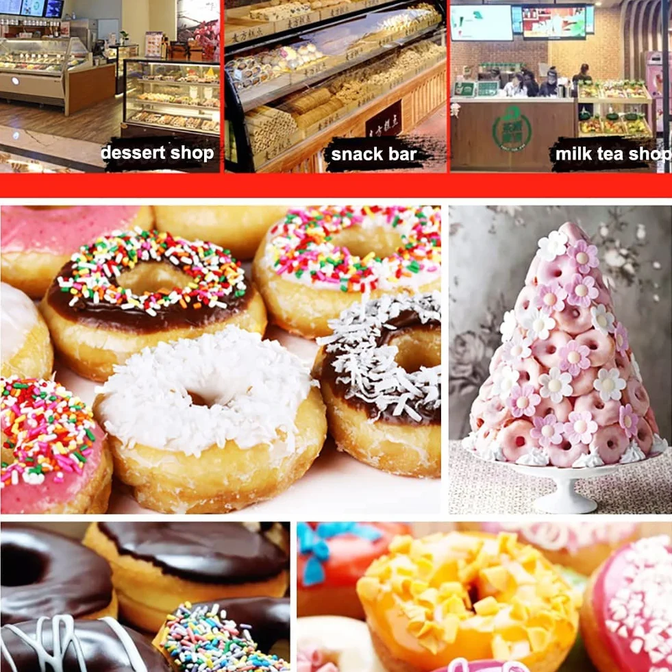 2000w buñuelos comerciales que hace la máquina, 4/6 líneas mini fabricante de rosquillas con panel de control inteligente, espesor de rosquilla de fryer de rosquilla digital Auto Flip