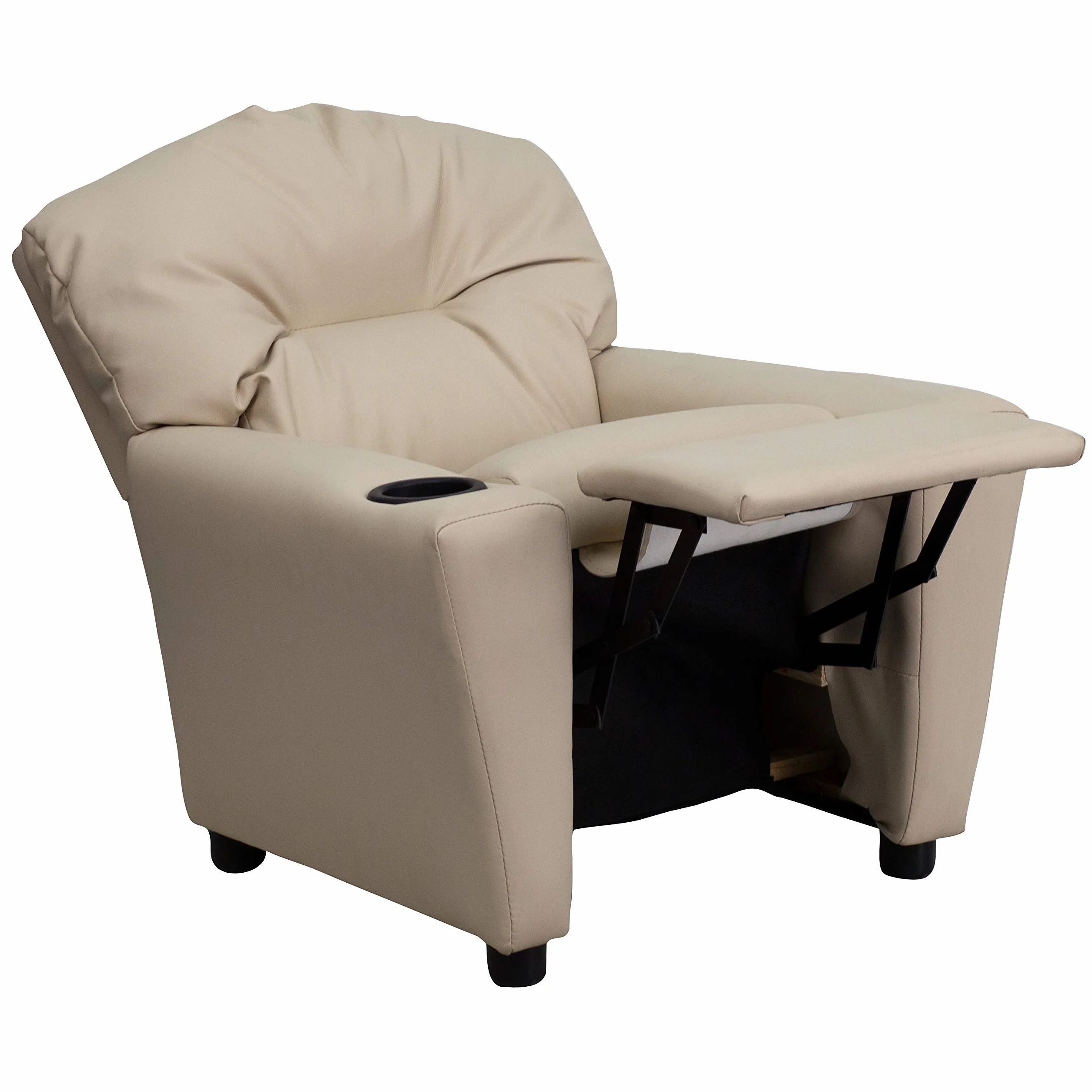 Flash Furniture Sillón reclinable Chandler de Vinilo para niños con portavasos, admite hasta 90 lbs, Beige