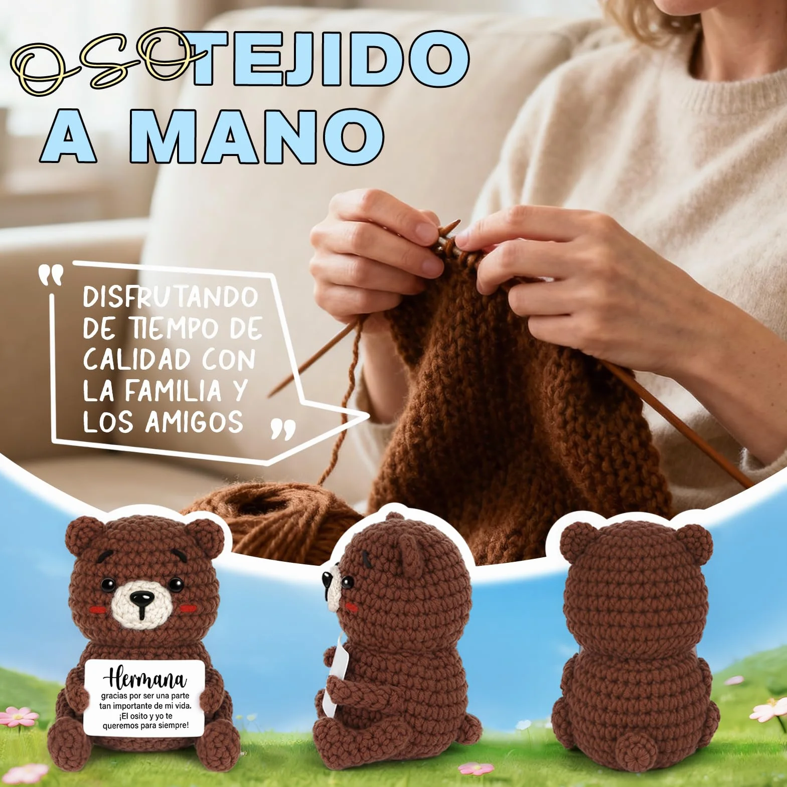 CheriGift Oso Positiva Regalo Hermana, Oso Hechas a Mano, Originales Regalo Hermana Cumpleaños, Día de San Valentín, Navidad 6 x 5 x 9.5 cm