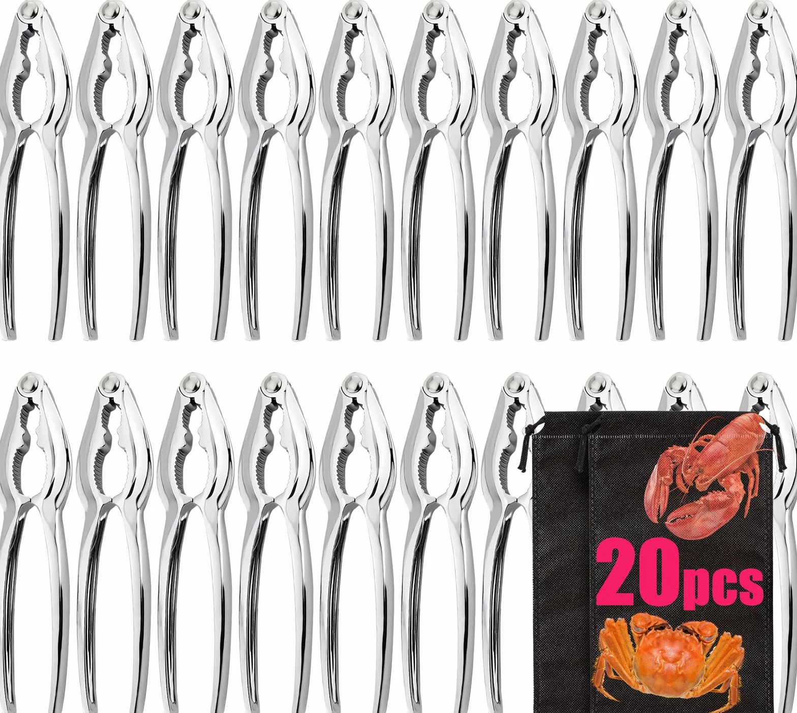 Paquete de 20 galletas y herramientas de cangrejo, juego de galletas y púas de langosta de 6 pulgadas con bolsas, herramientas de púas de mariscos resistentes, herramientas de abridor para fiestas de