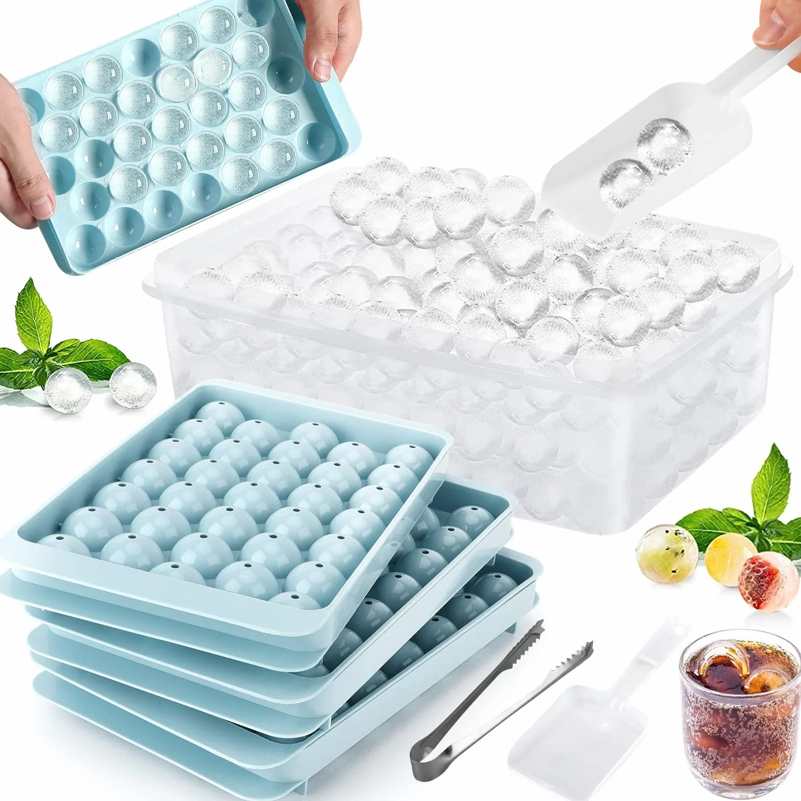 FAMKEEP Bandeja de Cubitos de Hielo 6 Piezas con Tapa, Molde Redondo para Hielo para Congelador Whisky Cócteles