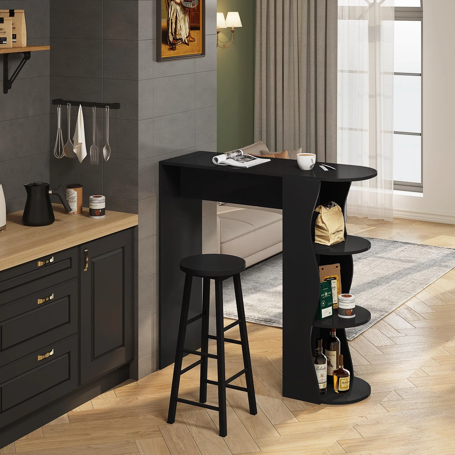 WOLTU Taburete de Bar Silla de Comedor para Cocina Estructura Metal MDF Negro