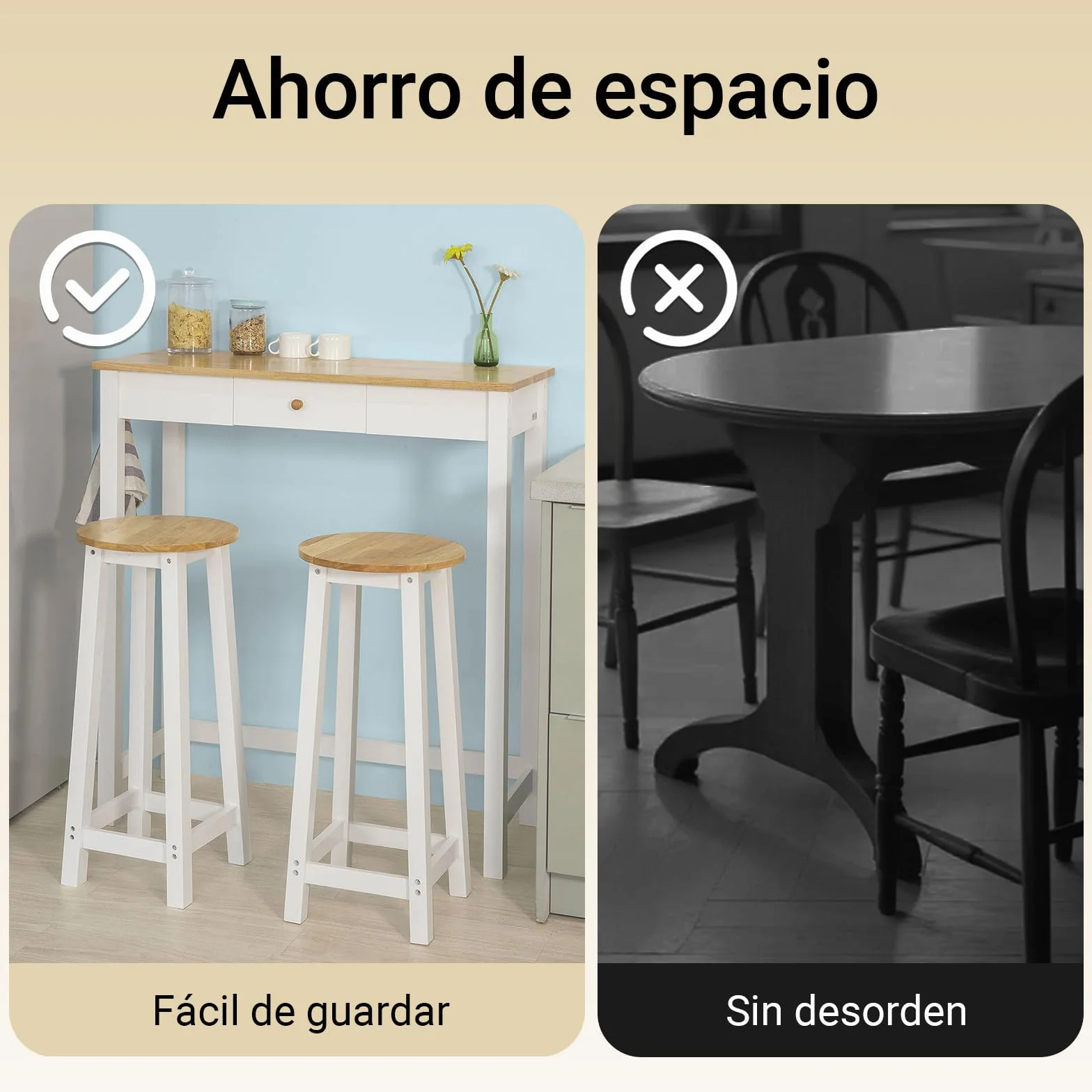 SoBuy Juego de Mesa Alta para Comedor, Conjunto de Bar con 2 Taburetes, Mesa de Cocina Moderna Ideal para Espacios Reducidos FWT50-WN