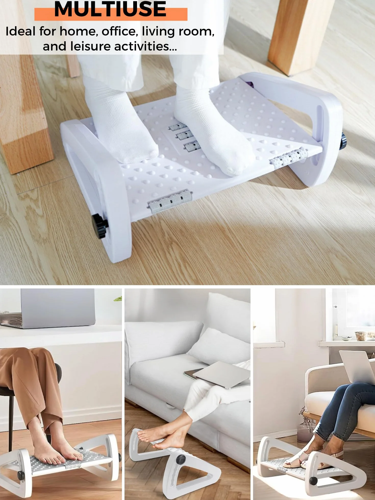 Reposapiés Ergonómico Ajustable Antideslizante con Masaje para Oficina y Hogar