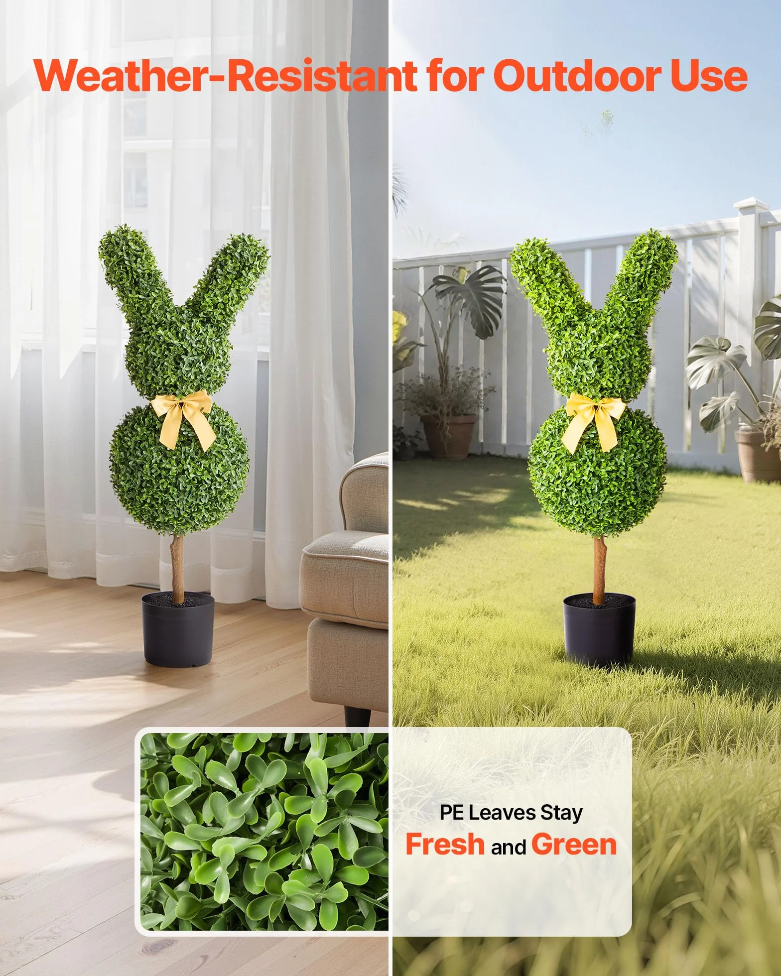 VEVOR Topiario Artificial de Boj para Exteriores, Diseño de Conejo, para Decoración de Interiores y Exteriores, Porche, Patio, Jardín, Balcón y Patio Trasero, Verde, 2 uds, 410 x 300 x 914 mm
