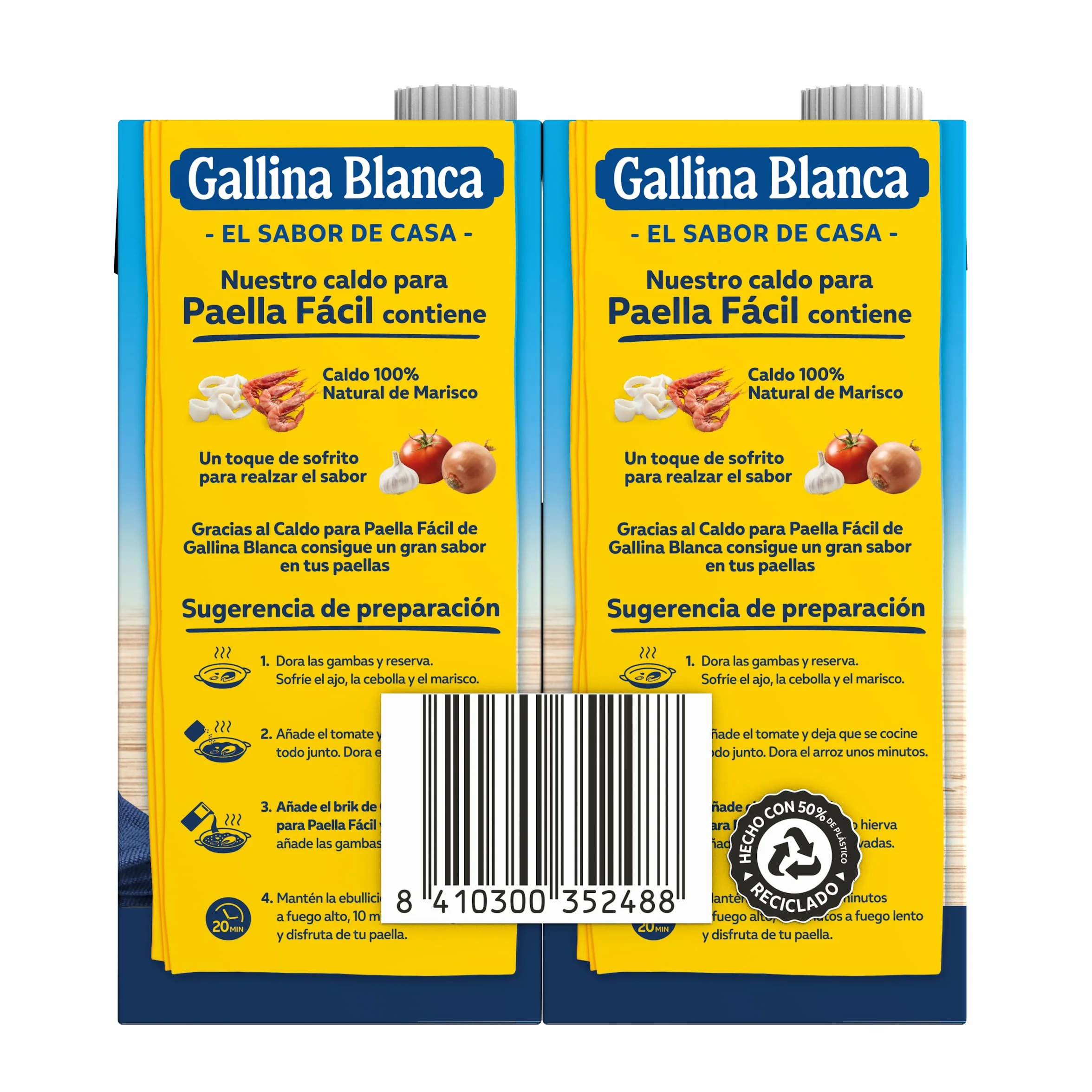 Gallina Blanca Caldo para Paella Fácil de Marisco Natural 1L Paquete de 2