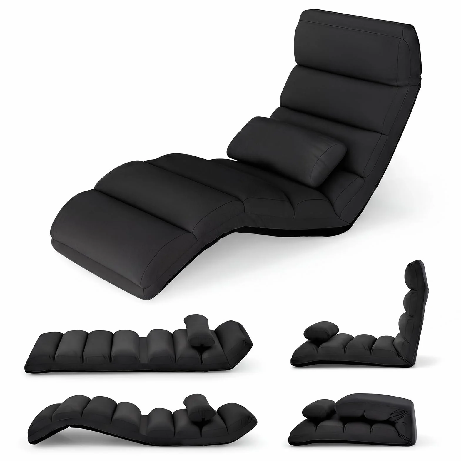 COSTWAY Sillón Cama Plegable en 5 Posiciones, Silla de Suelo con Respaldo Ajustable, Sofá Perezoso Individual con Reposacabezas Ideal para Jugar, Dormir, y Leer, Capacidad de Carga de 100 kg (Negro)