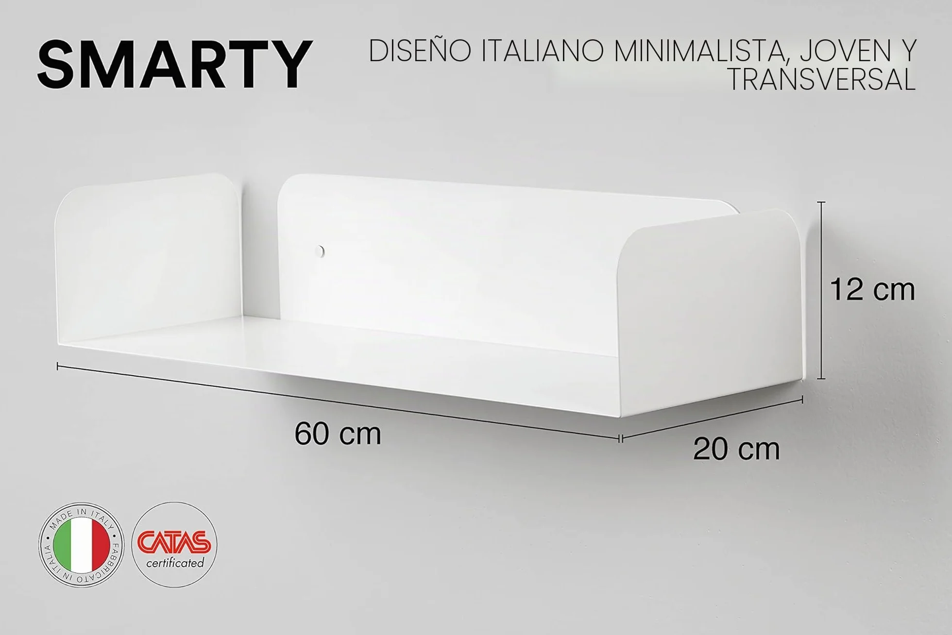 D-Segno Office Design Moderna Estantería Pared de Metal 200 × 600/400 × 120 mm 2 Unidades Blanco