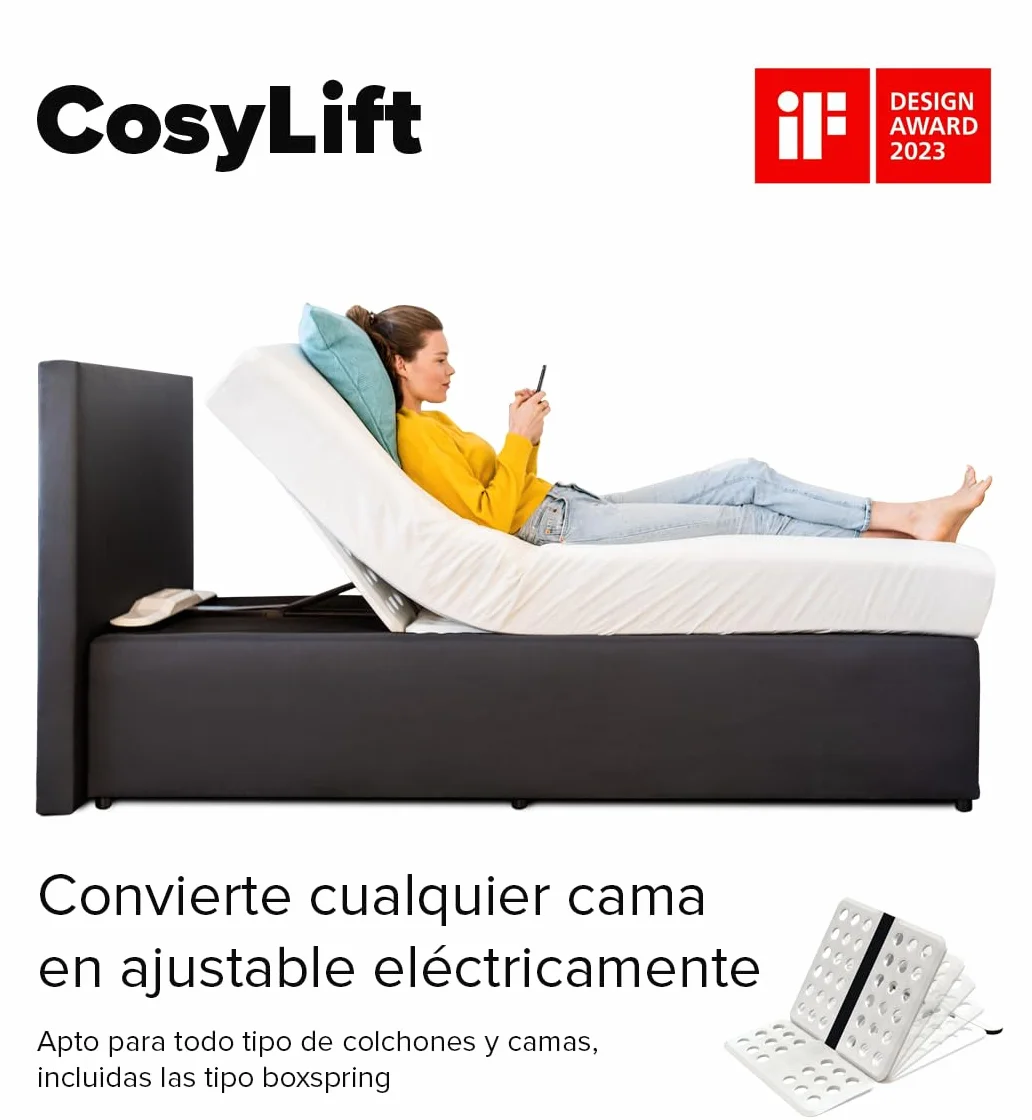 COSYLIFT Somier de láminas Add-On - Elevador eléctrico para somieres de láminas y colchones, Apto para Todo Tipo de Camas y Camas Box Spring - con Motor y Mando Manual
