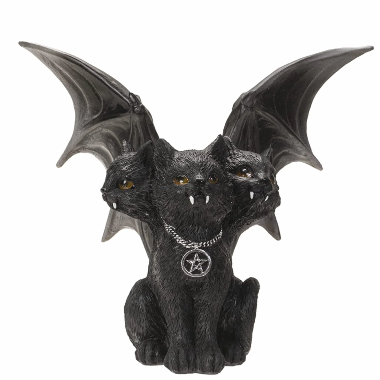 Pacific Giftware Figura de gato negro de resina de tres cabezas con alas, decoraci n interior/exterior para nuevos propietarios, reci n casados y vecinos