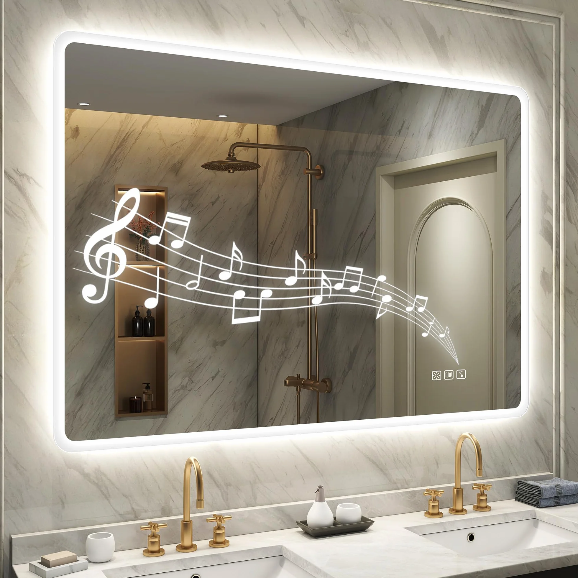 STARLEAD Espejo Baño con Luz Bluetooth 100x70cm LED Antivaho IP44 Vidrio Templado HD