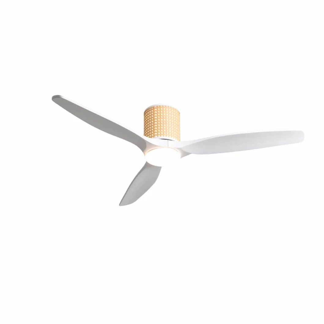 CREATE / WIND CALM CUSTOM RATTAN/Ventilador de techo con luz ratán claro aspas madera natural blanco con mando / 40W, Doble luz, Ø132 cm, luz LED 3 temperaturas, función verano-invierno