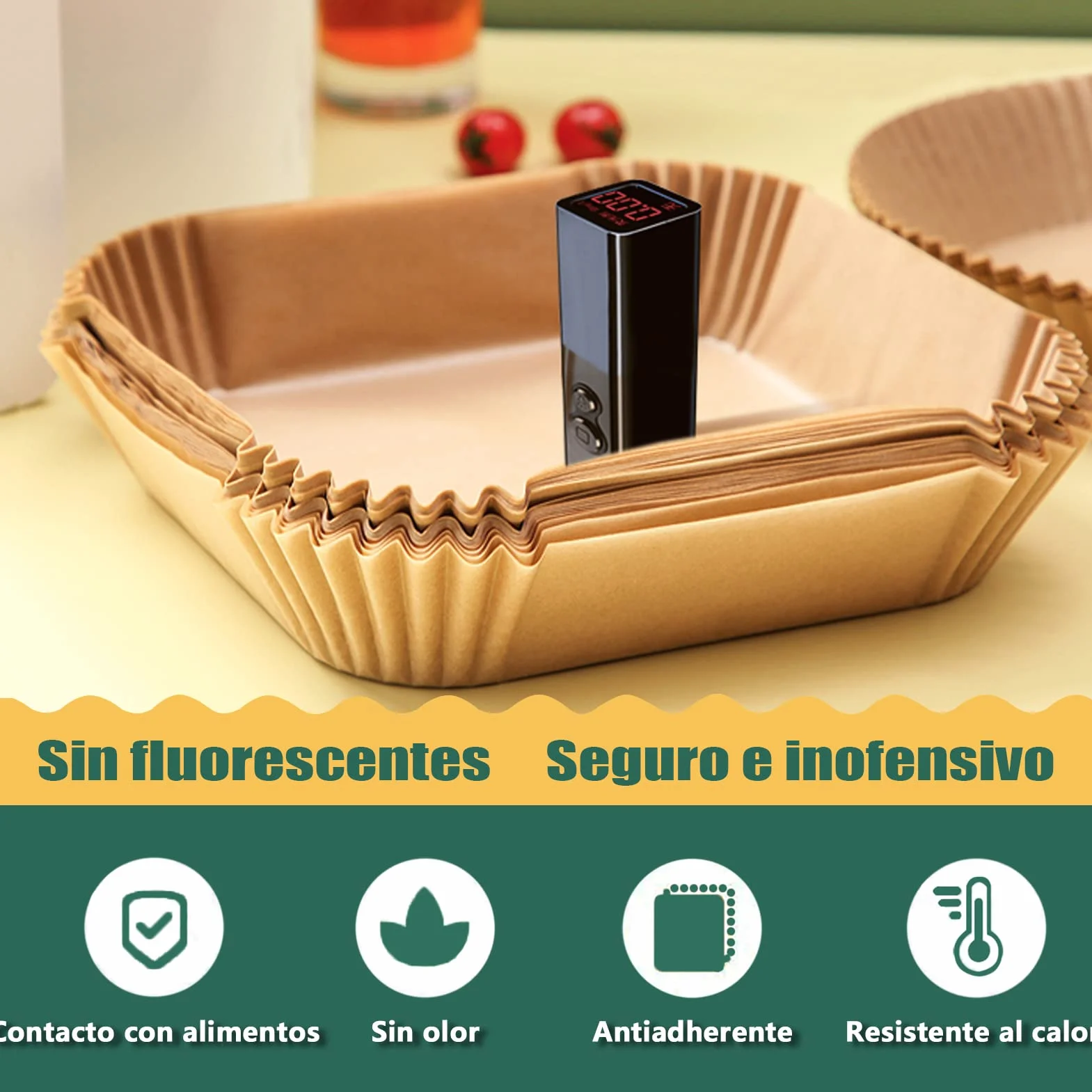 Papel Para Freidora de Aire para Cecotec Freidora de Aire 6L, Papel Air Fryer Cuadrado 22-25CM Papel Freidora Aire, Antiadherente Desechable Papel de Pergamino para Freidora y Microondas Sartén