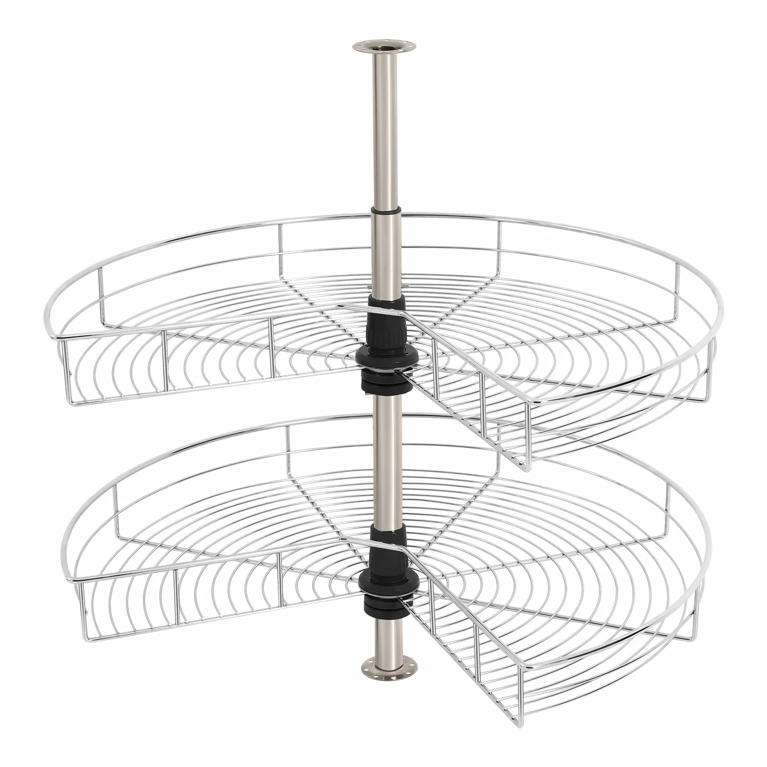 Organizador de armario de esquina, extensible, giratorio a 270°, con 2 cestas ajustables en altura y cierre suave, en acero inoxidable, máx. 16 kg por cesta, para armarios de cocina ≥ 80 x 80 cm