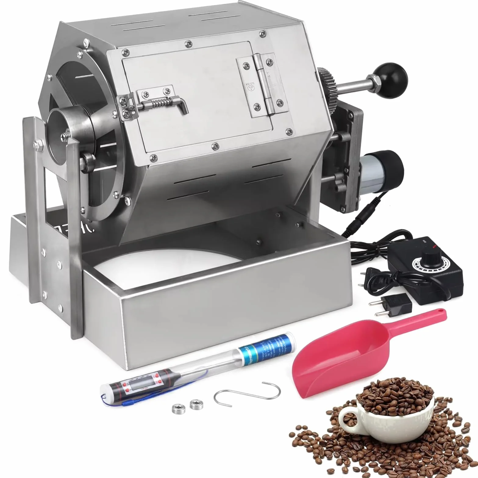 Tostador de granos de café 5L, máquina para tostar tipo tambor, acero inoxidable, gas combustible