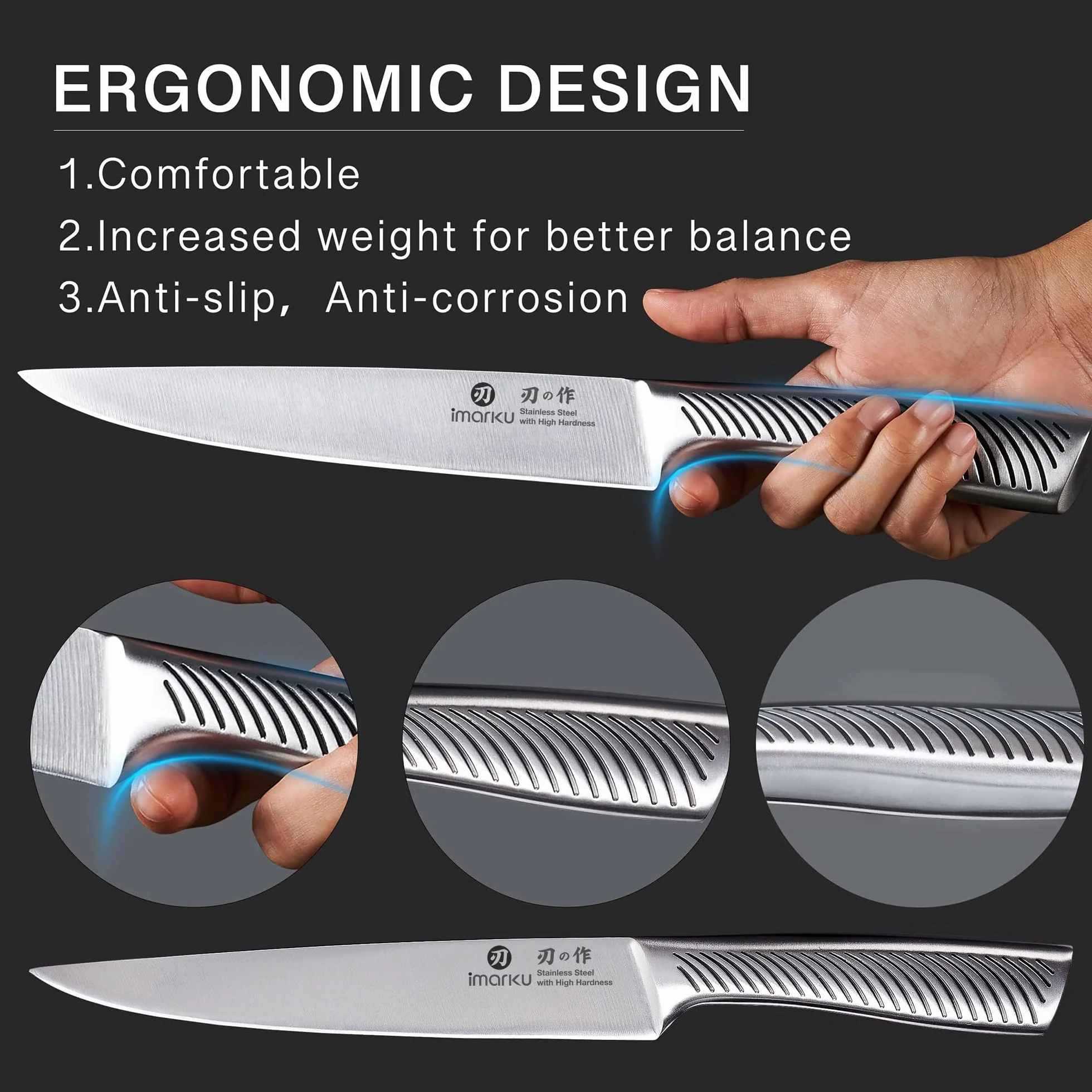 imarku Bloque de Cuchillos Negro, 14 piezas Cuchillos de Cocina, Afilado Juego de Cuchillos Japoneses con Bloque de Madera para Cuchillos, Regalos Dia Del Padre