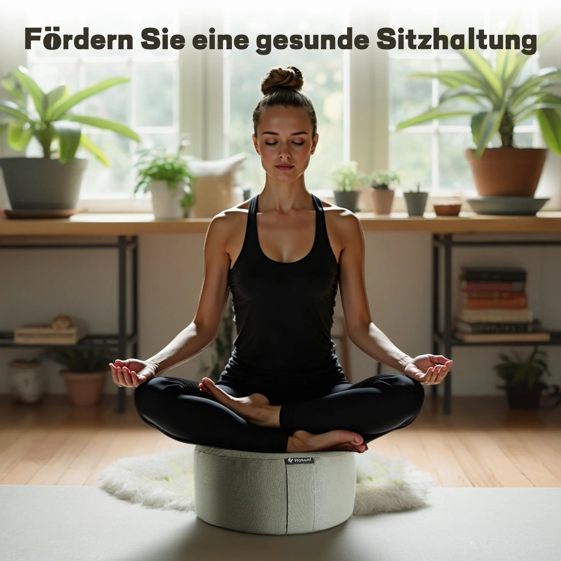 Hosuni Cojín de Meditación Redondo Relleno Natural de Escalas de Trigo Sarraceno Yoga Zafu Ergonómico Funda Algodón Lavable
