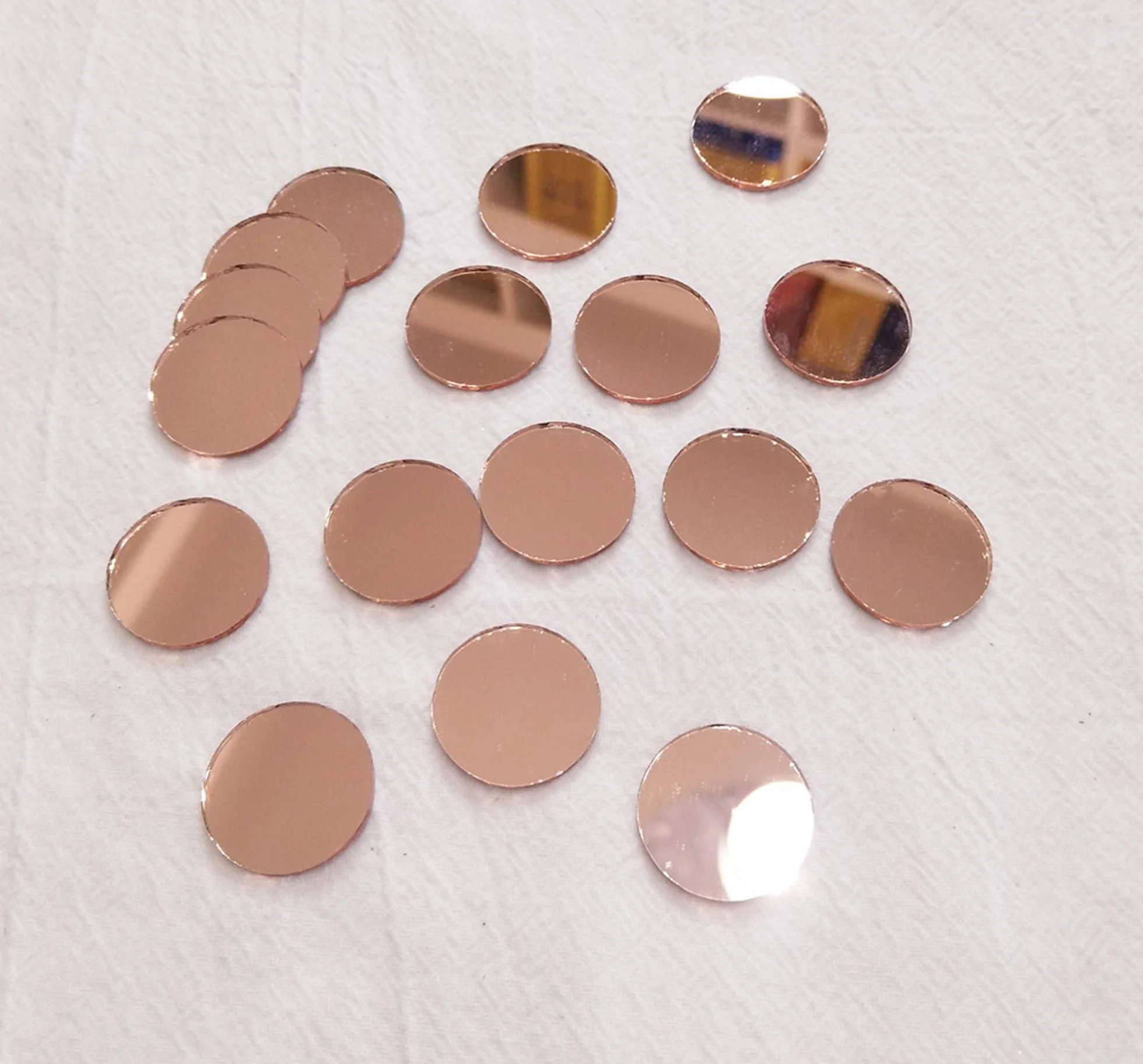 Espejo redondo de cristal de 2 cm, espejo redondo de cristal real para manualidades, viajes, enmarcar, decoración y proyectos de bricolaje (2 cm de diámetro, espejo dorado rosa)