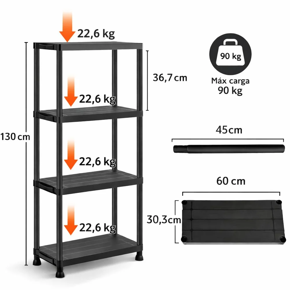 T-LOVENDO.ES Pack 2 Estanterías de Plástico modulares 130x60x30 cm con 4 baldas Resistentes| Estantería Almacenaje Interior y Exterior Garaje o Trastero| Montaje sin Herramientas
