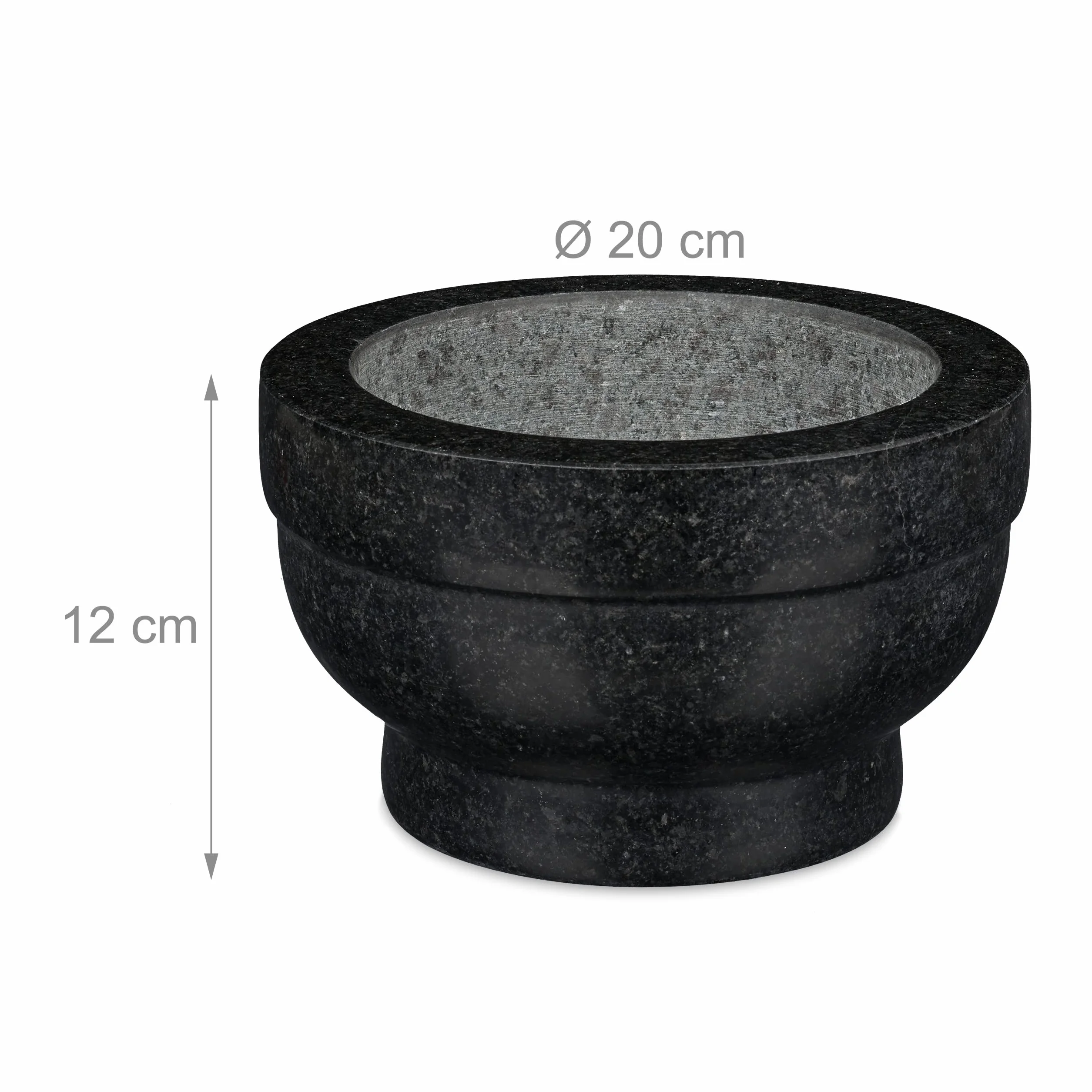 Relaxdays Mortero Granito con Mano, Resistente, Duradero, Especias, Moledor Piedra Pulida, 20 cm Ø, 1 L, 5,6 kg, Negro
