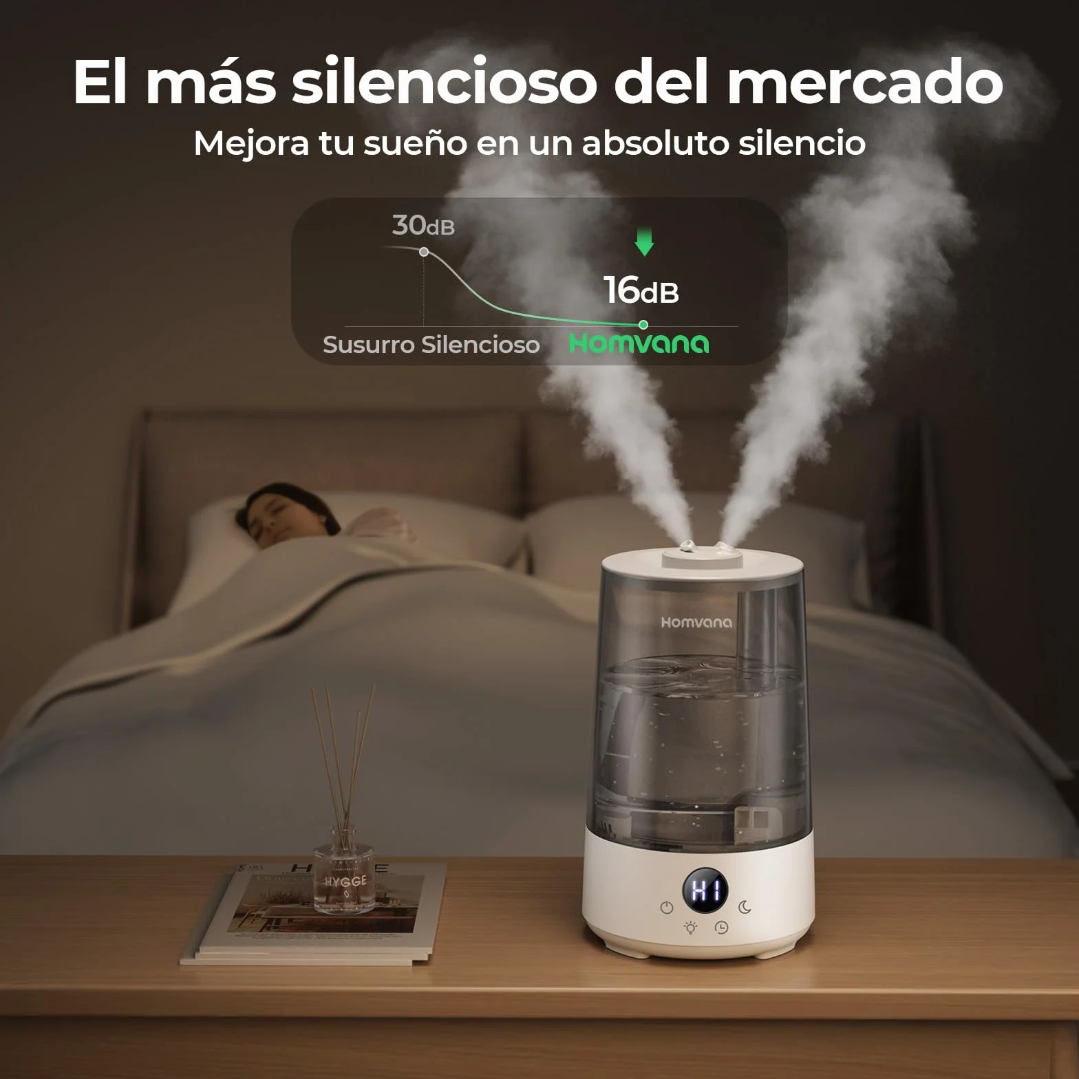 Homvana Humidificador Bebes Mocos y Tos 3.6L Cool Mist Silencioso Top-Fill 34 Horas BPA Free Gris