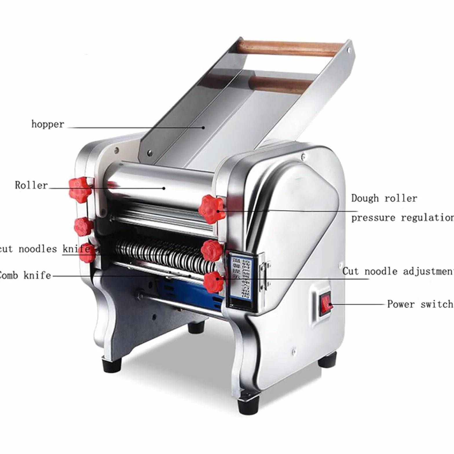 Máquina para Hacer Pasta de Fideos, laminadora de Rodillo de Masa Eléctrica Comercial de 550W, para Uso Familiar en el Hogar