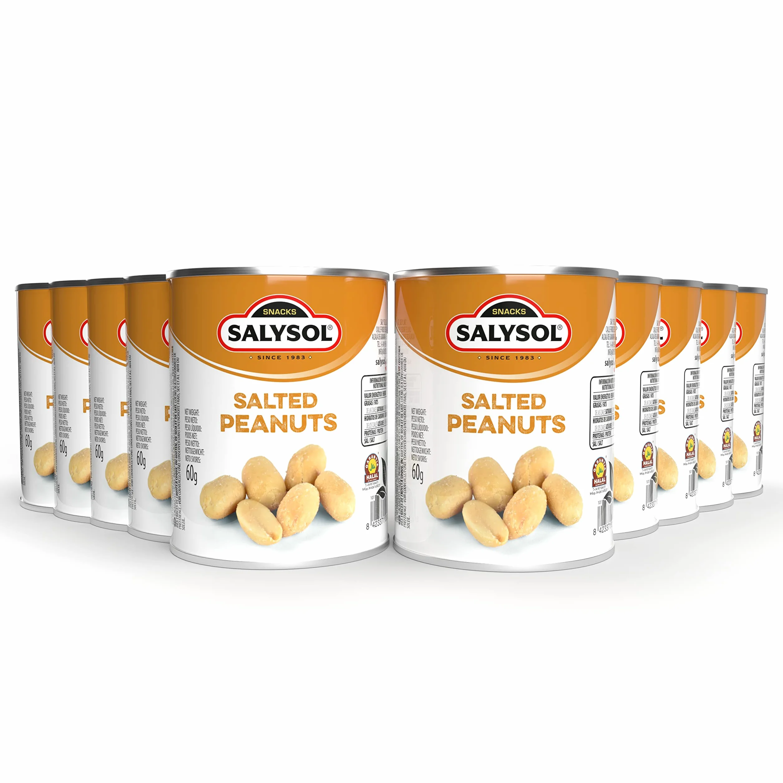 SALYSOL Cacahuetes Salados 10x50 gramos Aperitivos Salados Envasados al Vacío
