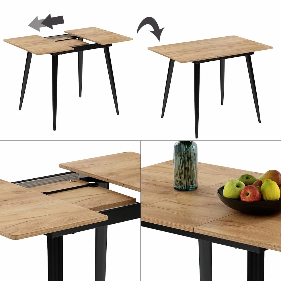 Vicco Mesa de Comedor Beaver, Goldkraft Roble/Negro, 80 x 70 cm Extensible, para Uso Flexible como Mesa de Comedor o de Trabajo
