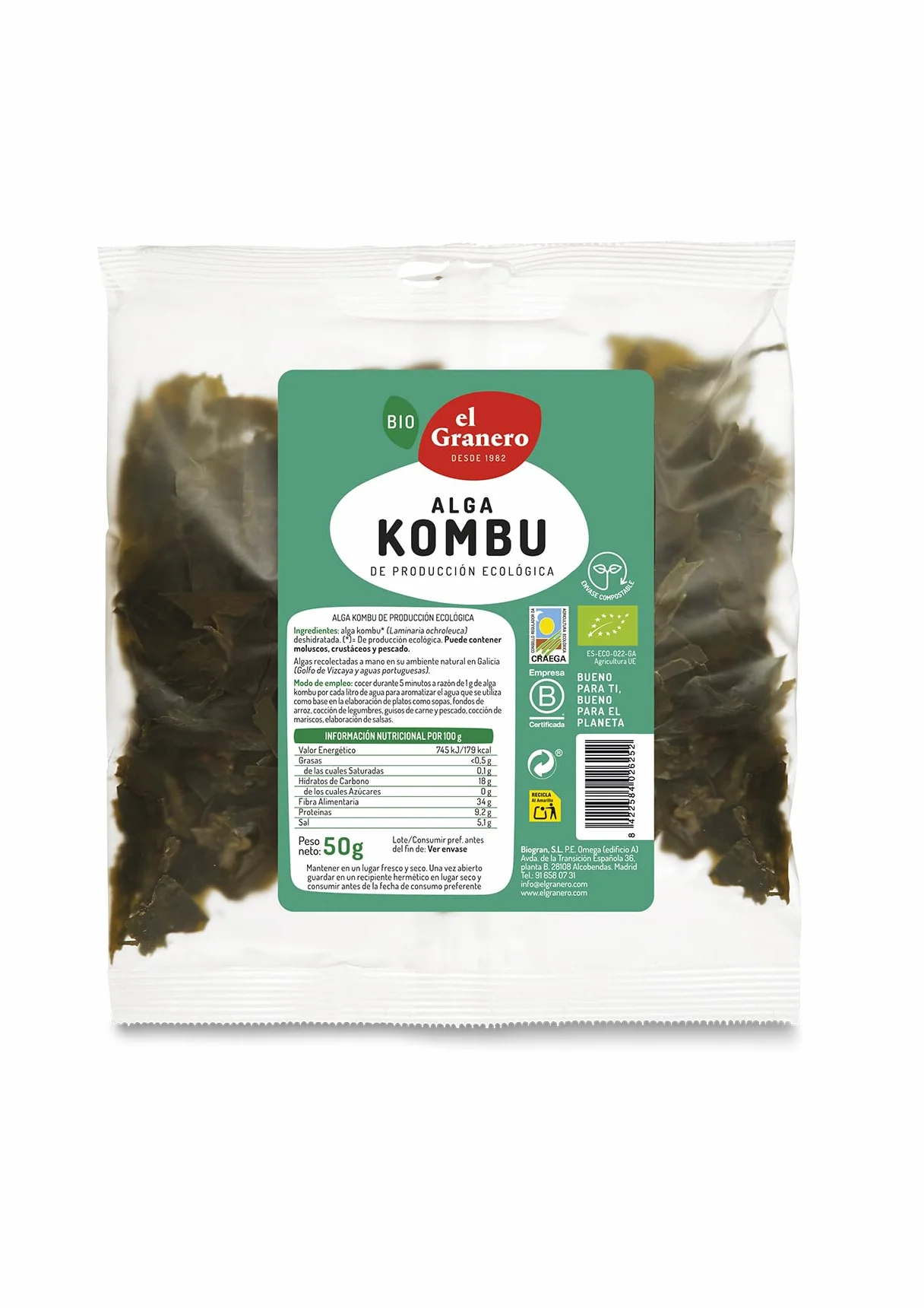 Alga Kombu Bio 50 g EL GRANERO INTEGRAL Rica en Yodo y Minerales
