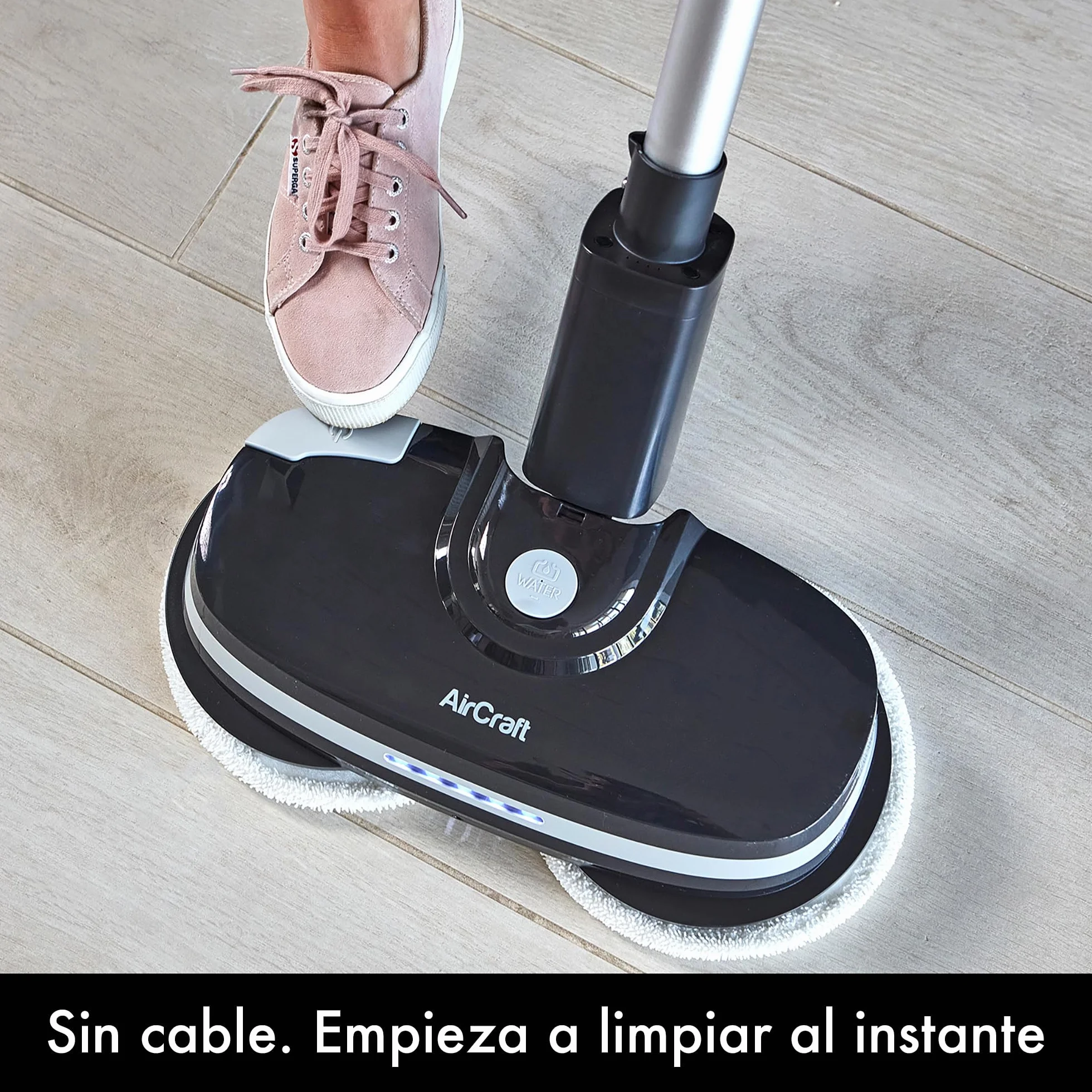 AirCraft Home, PowerGlide Limpiador y Pulidor de Suelos Duros Inalámbrico con 8 Almohadillas, Batería Recargable para Madera, Baldosas, Terrazo y Laminado