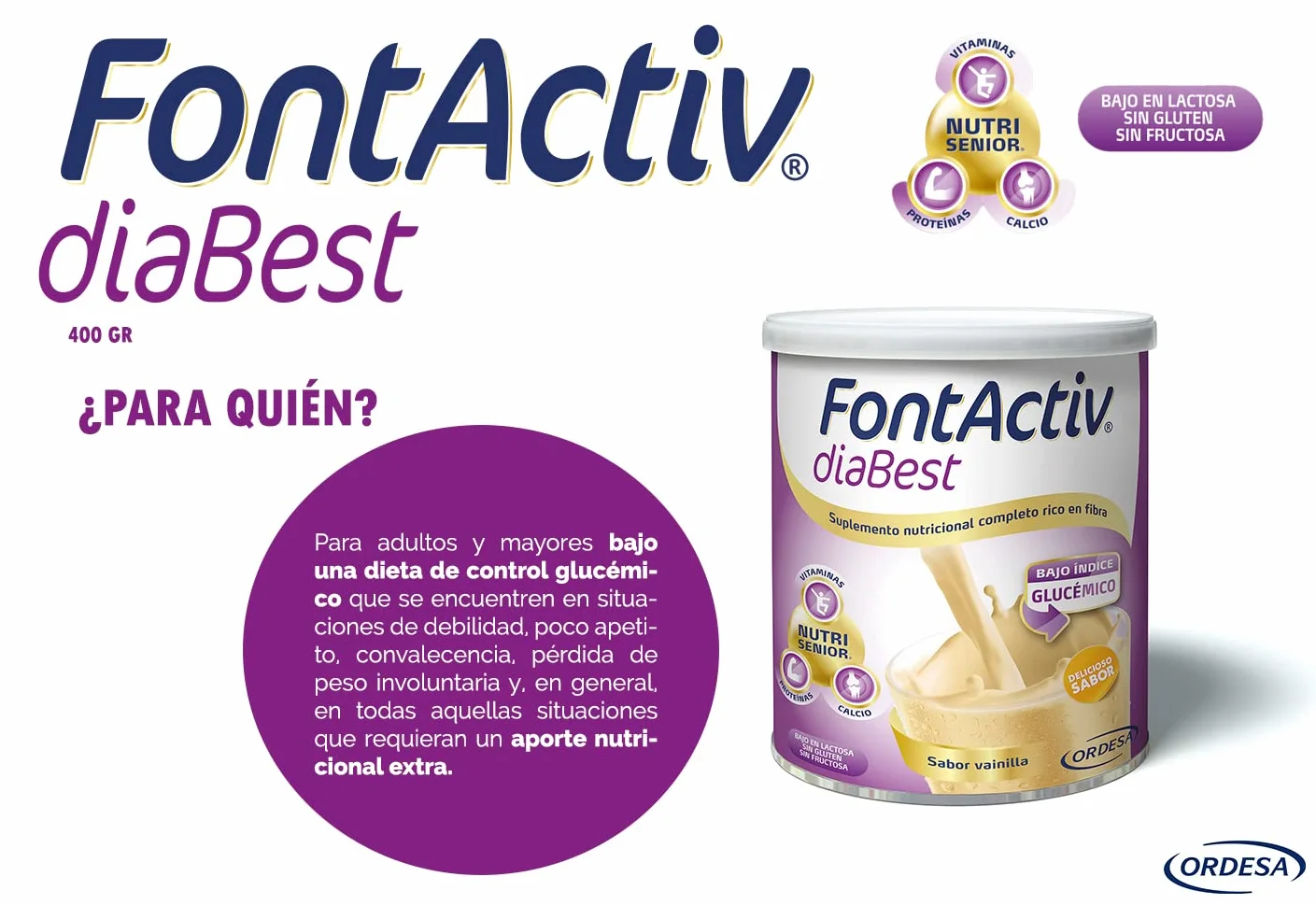 FontActiv diaBest Vainilla 3PACK Suplemento Nutricional con Fibra de Bajo Índice Glucémico