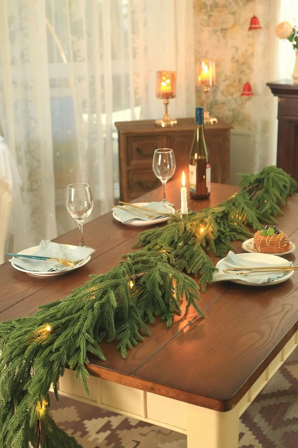 Laelfe 1 Pieza Guirnalda de Navidad Artificial, 183 cm Guirnalda de Pino de Norfolk Verdura Artificial de Toque Real para Decoración Navidad, Chimenea, Mesa, Puerta, Escaleras, Interior y Exterior