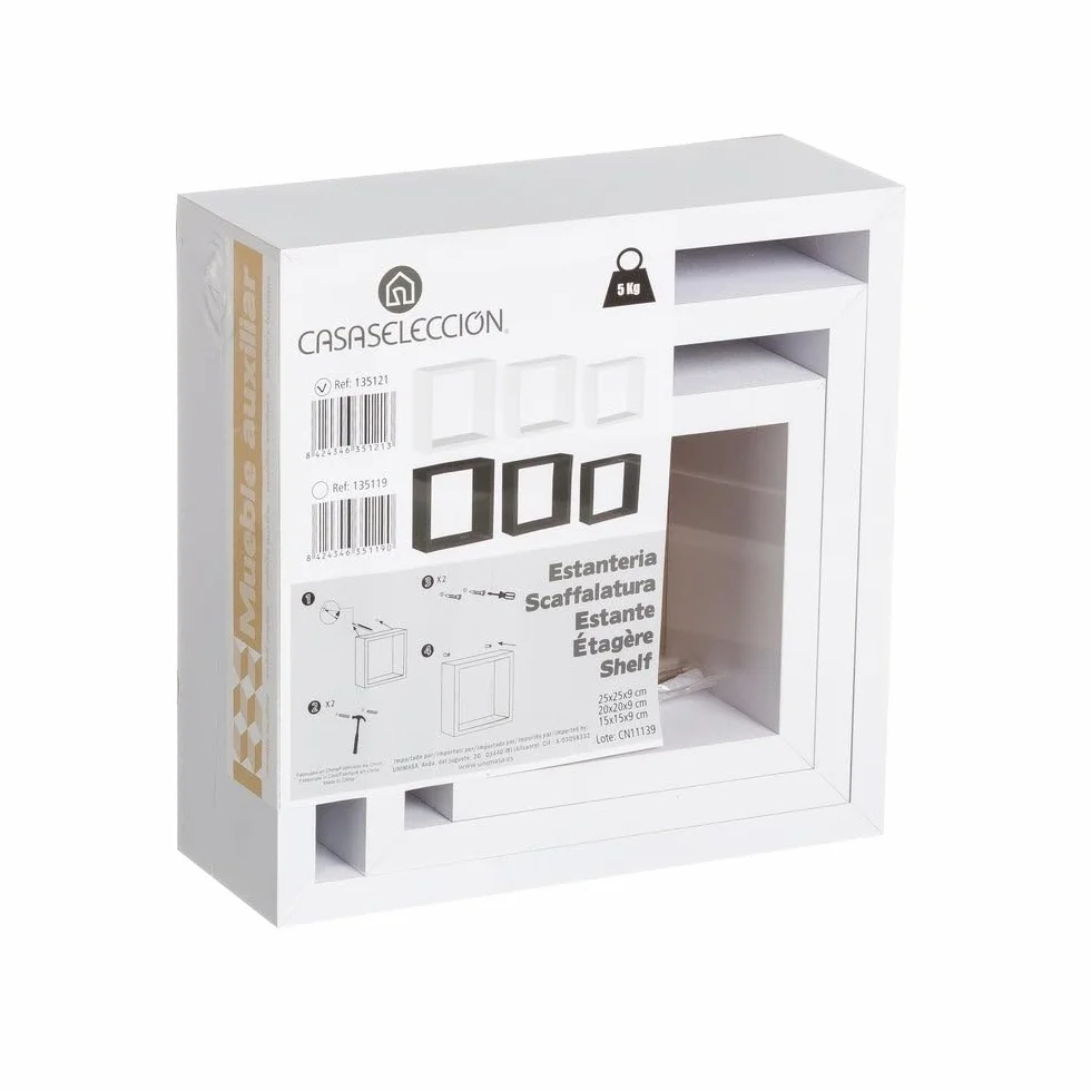 Set de 3 Estantes Cubo Pequeños de Madera MDF Blancos Estantes Flotantes 5 kg