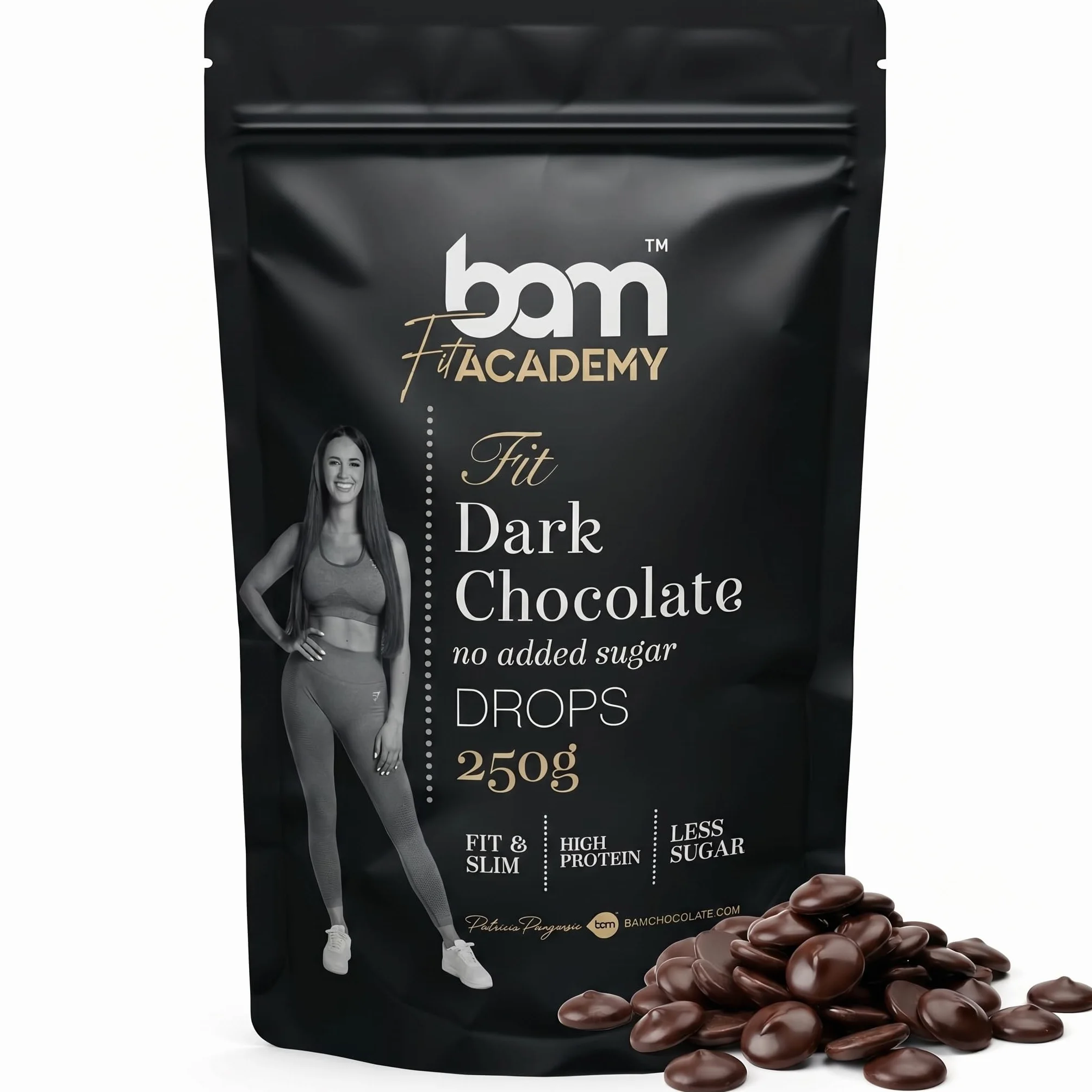 BAM Pepitas de Chocolate Negro sin Azúcar Añadido 250 g – Gotas de Repostería 55.4% Cacao