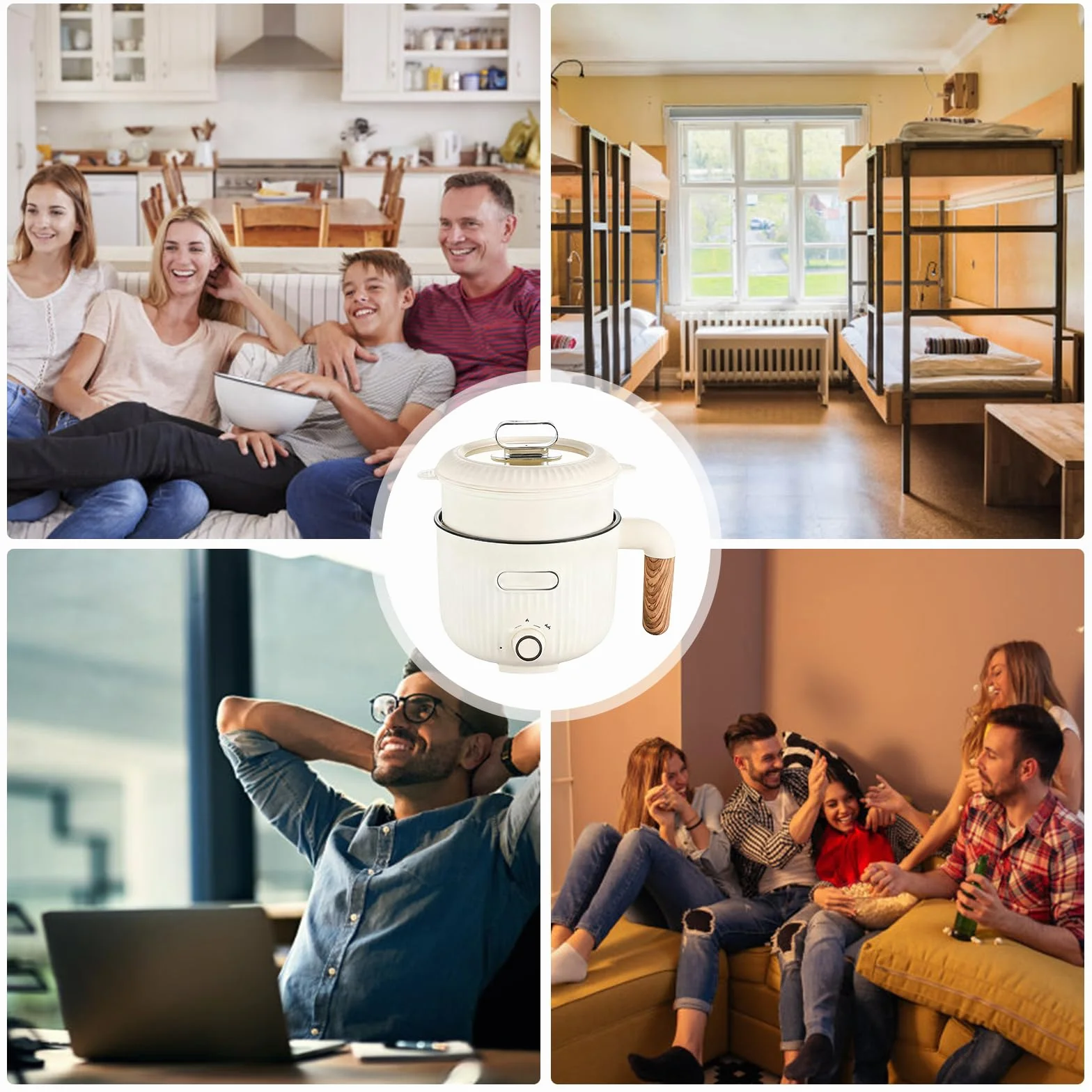 Olla eléctrica antiadherente 2L, multicocina portátil con vapor, mini olla de sopa rápida