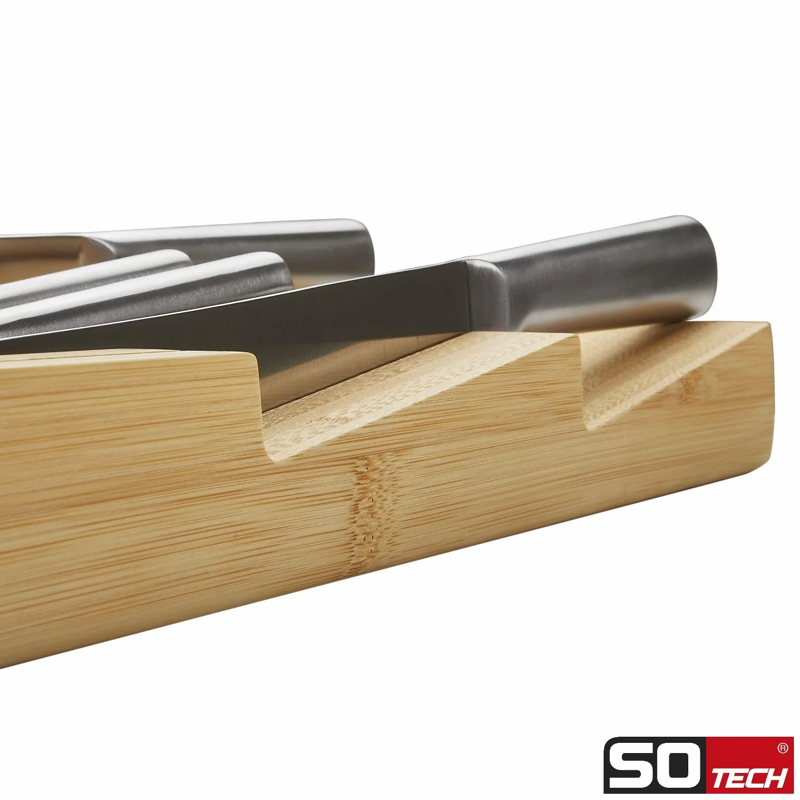 Orga-box Bandeja para cuchillos de bambú 448 x 174 x 45 mm 3 bandejas para cubiertos