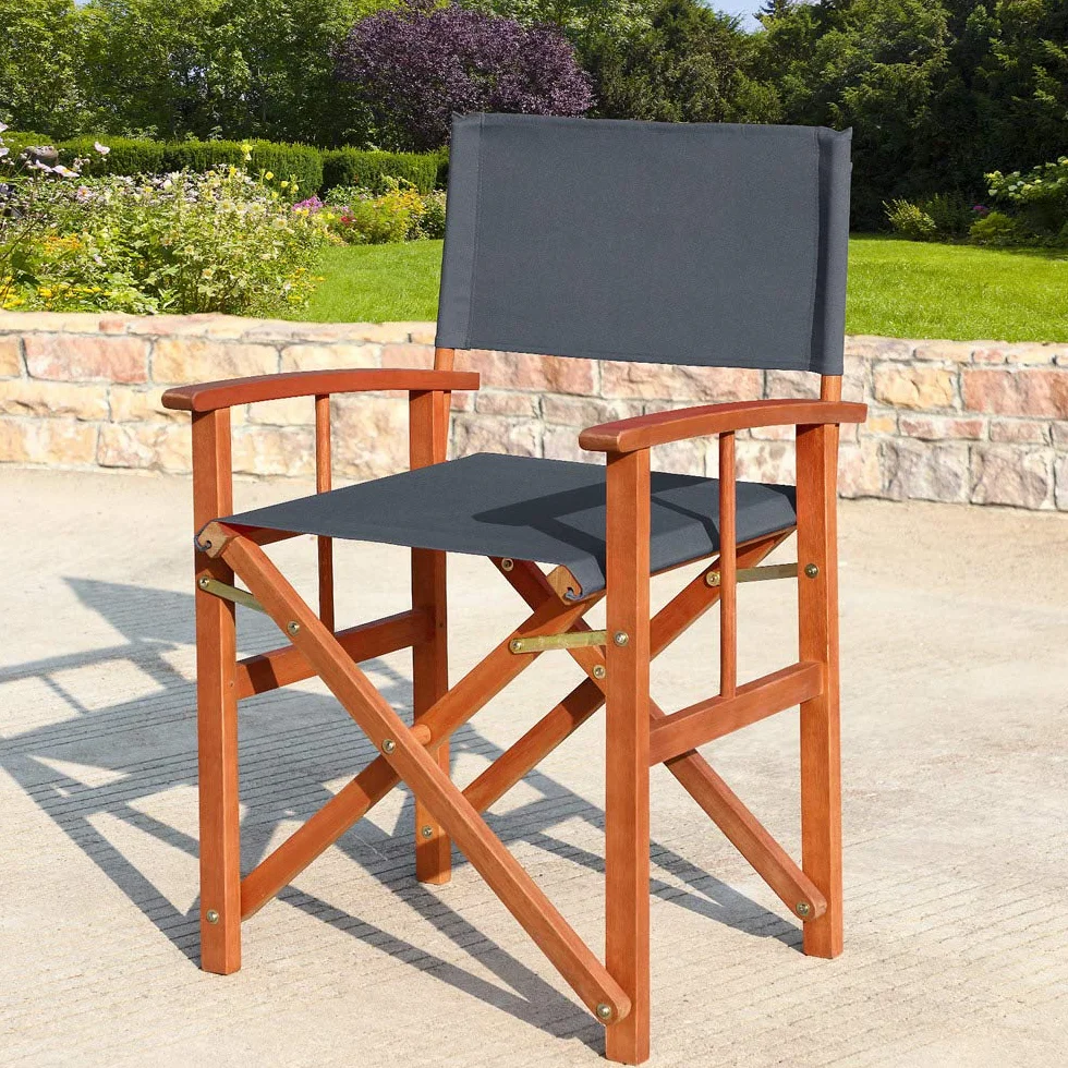 Casaria 2X Sillas de Director Antracita Cannes Madera de Eucalipto Certif FSC Silla de Jardín Plegable Exterior