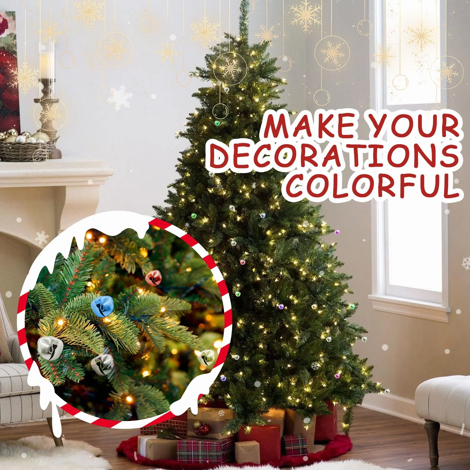 Cascabeles Pequeños Navideña DIY 150 Piezas Campanillas con Agujero 13mm Mezcla de Colores
