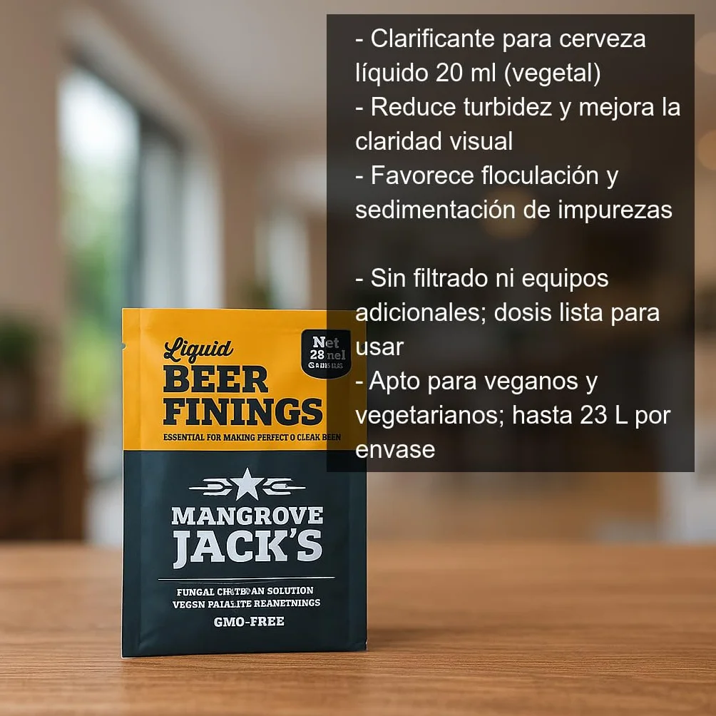 Clarificante líquido para cerveza 20 ml Pack 3 unidades Origen vegetal homebrew mejora claridad brillo sin filtrado 23 L