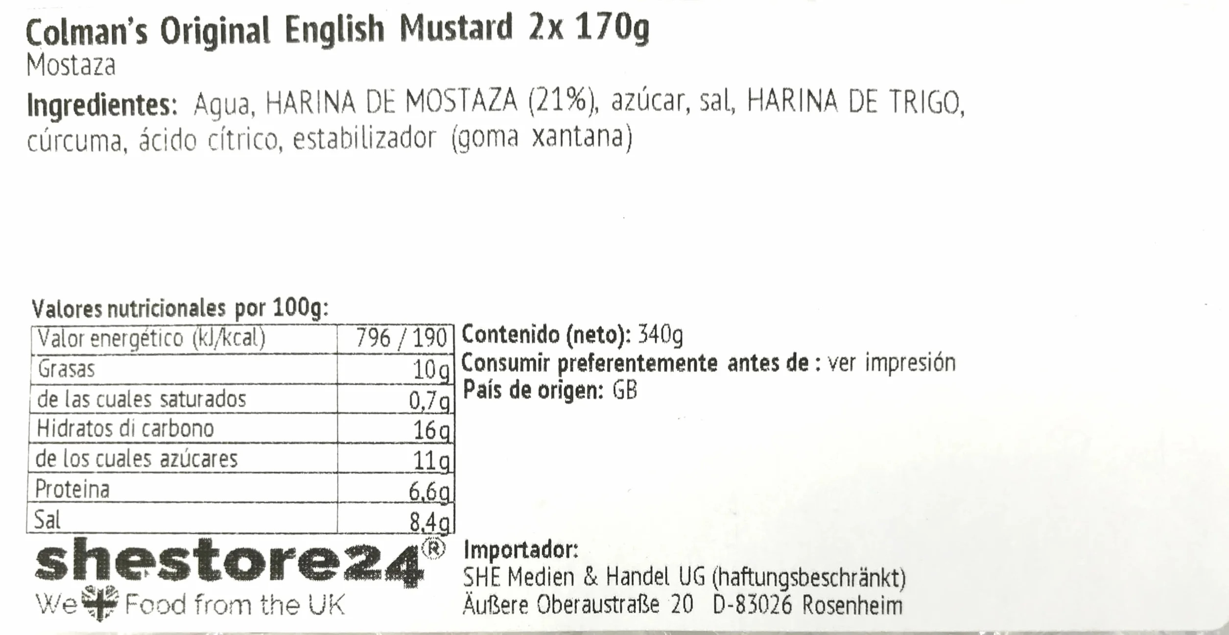 Original English Mustard Mostaza 2X170G