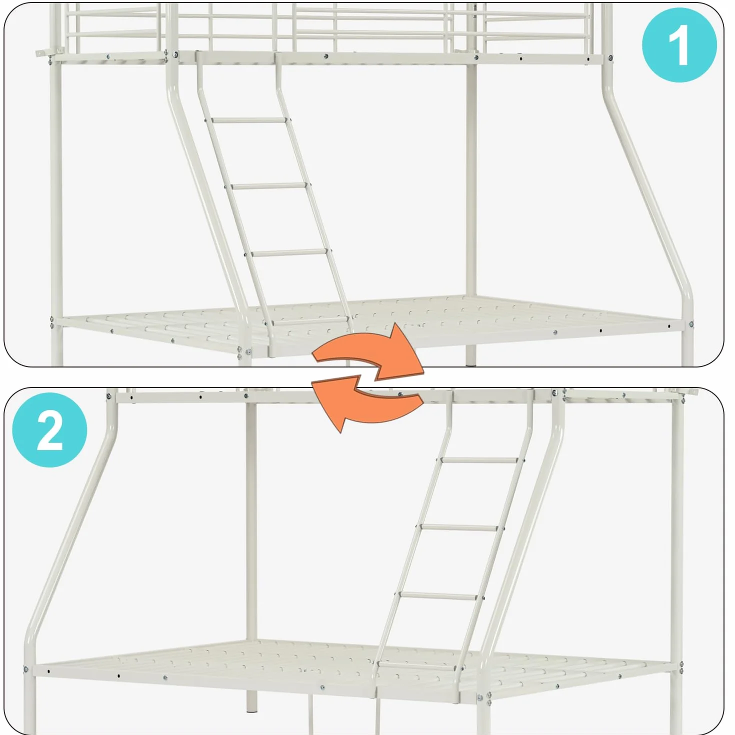 MEUBLE Cosy Litera 3 Personas Marco de Camas Infantil 90 & 140x190cm de Metal con Somier Barandilla y Escalera Estructura Tubular para Niño Dormitorio Casa, Blanco