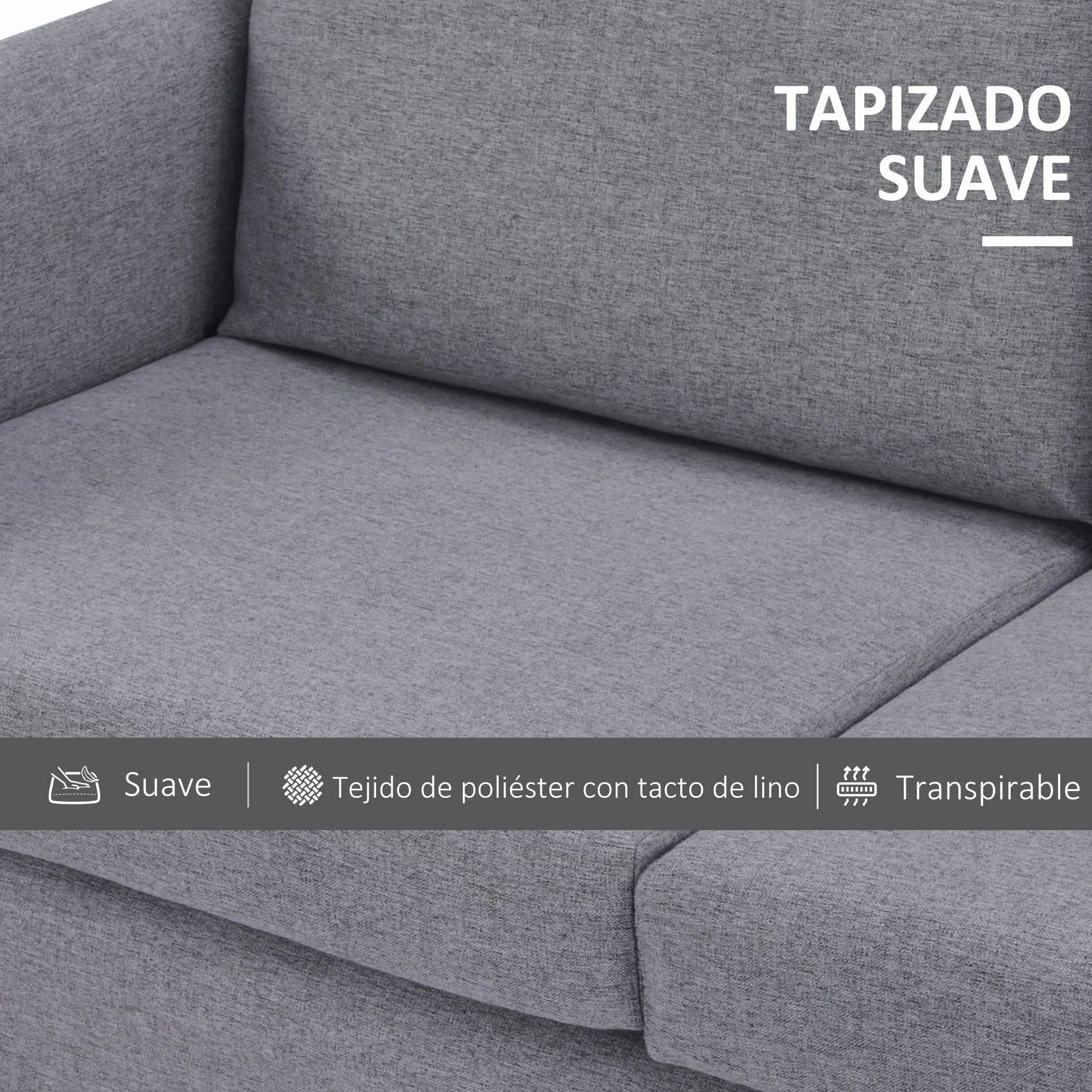 HOMCOM Sofá de 2 Plazas Tapizado en Lino Sintético Sillón Biplaza de Salón con Cojines Acolchados Desenfundables Reposabrazos y Patas de Acero 130x67x76,5 cm Gris