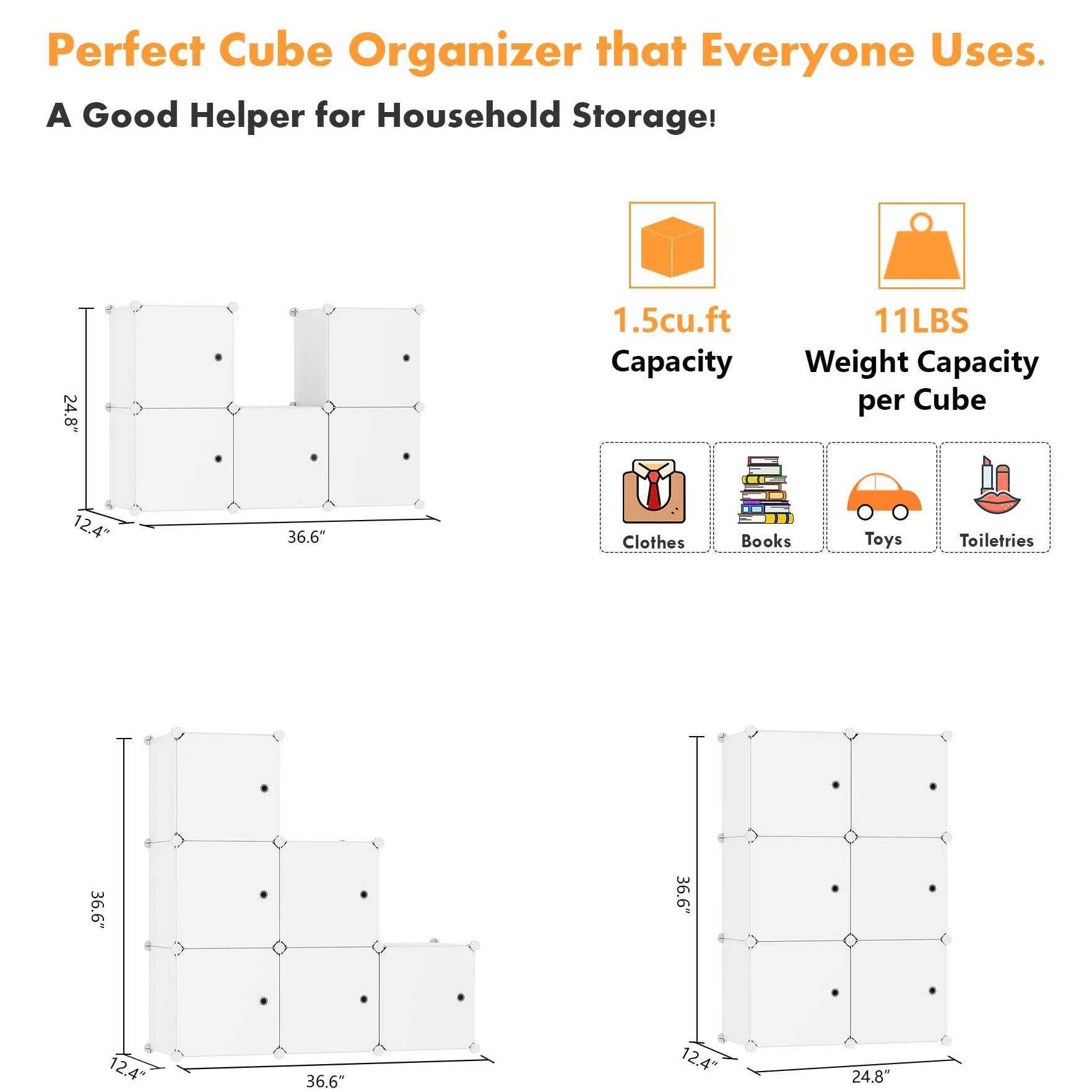 C&AHOME Organizador de Almacenamiento en Forma de Cubo con Puertas 36.6x12.4x36.6 Pulgadas Lechoso