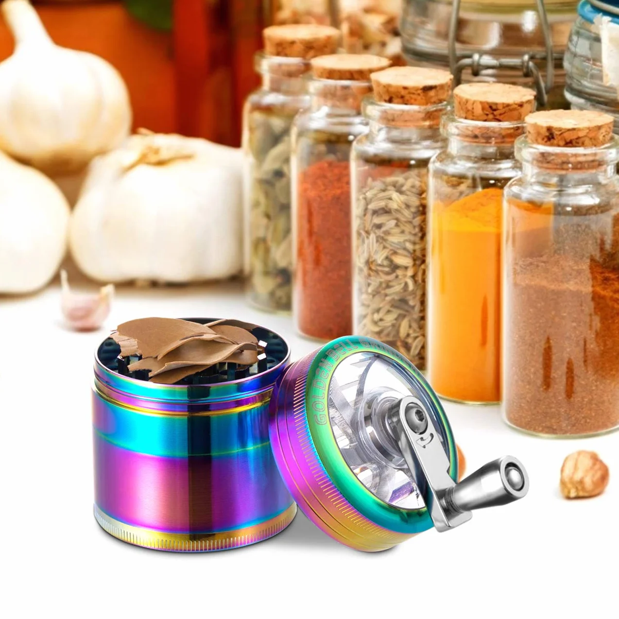 LIHAO Grinder Moledor de Especias Molinillo de Especias Metálico con Manija 60mm 4 piso Duradero Aleación de Zinc (Multicolor)