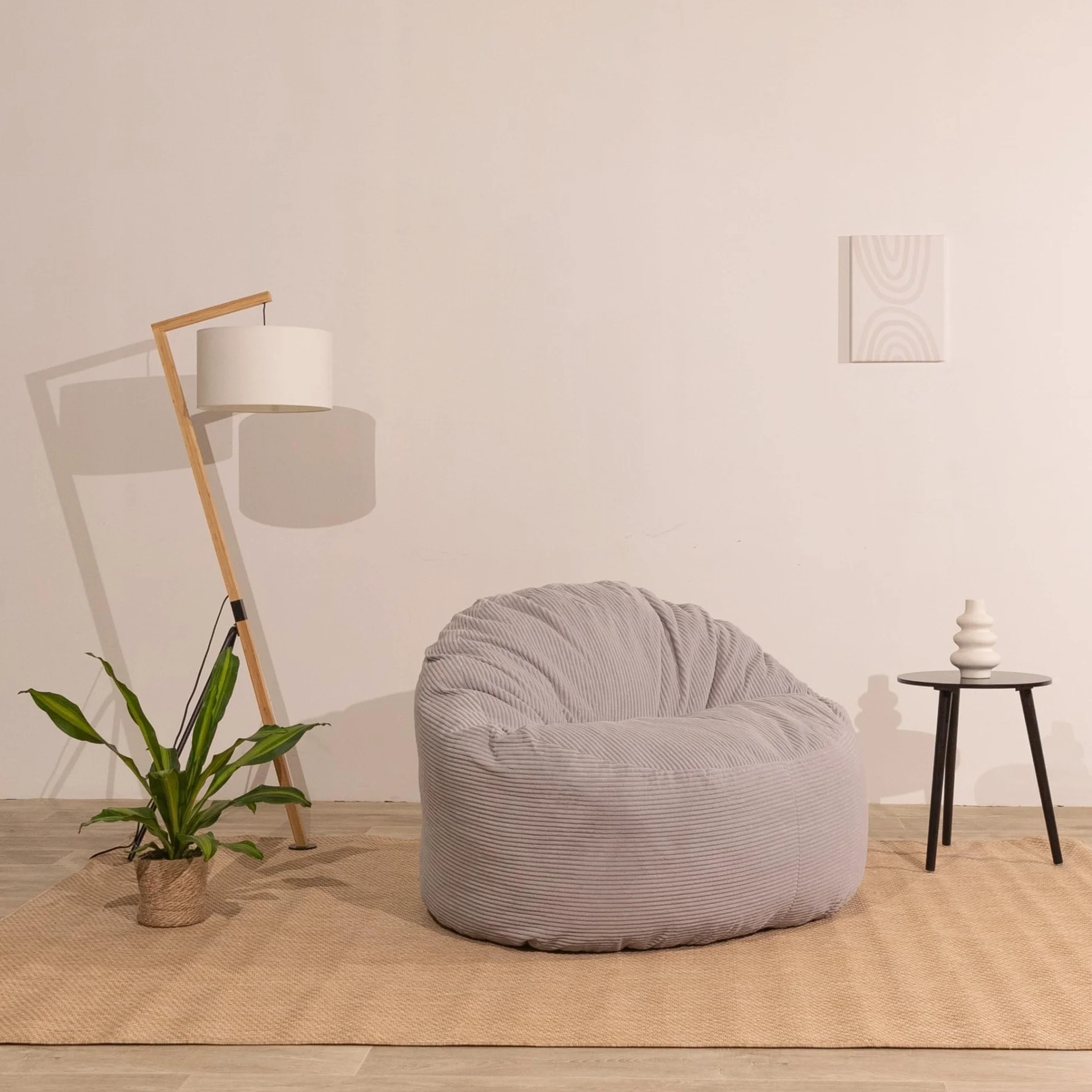 bananair - Puff Salón de Pana Ancho - Suave y Confortable - Puff Pera con Relleno de Espuma Incluido, Óptimo Apoyo para la Espalda - Bean Bag, Sofa Puff Gigante Muy Cómodo (100 cm, Gris Claro)