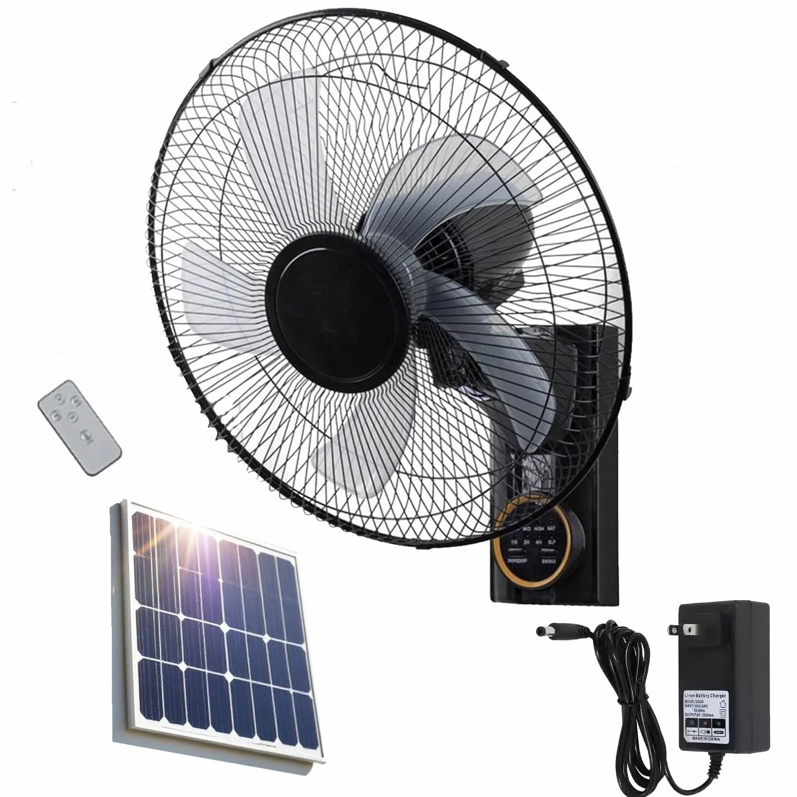 Ventilador Solar De Pared Con Mando A Distancia, 3 Velocidades Silencioso Oscilante, Temporizador E Inclinación Ajustable, Para Interior Y Exterior, Placa Solar O Enchufe